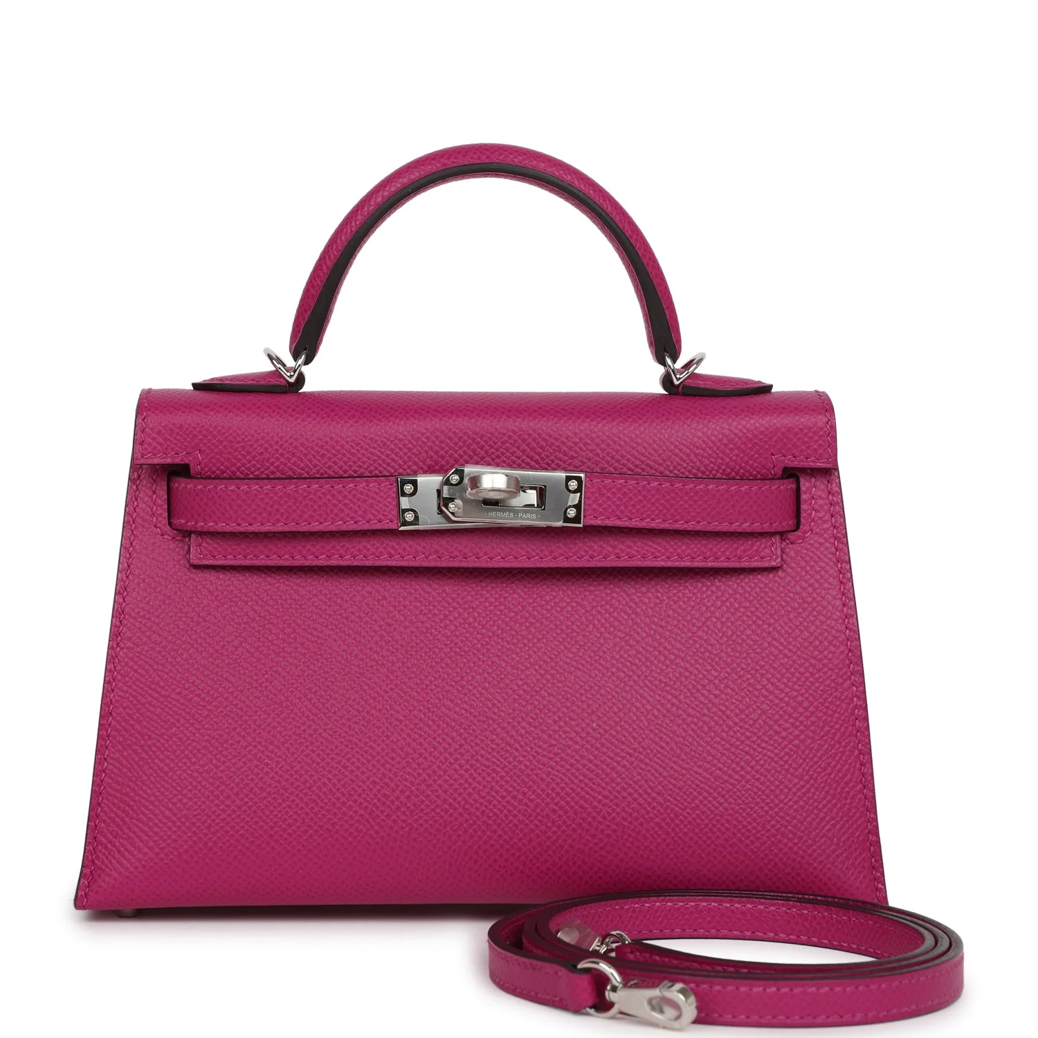 Replicate Hermes Special Order (HSS) Kelly Sellier 20 Rose Pourpre Verso Epsom Palladium Hardware(1:1 replica)