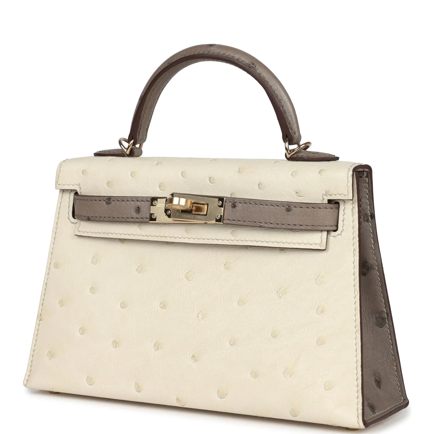Replicate Hermes Special Order (HSS) Kelly Sellier 20 Beton and Gris Tourterelle Ostrich Permabrass Hardware(1:1 replica)