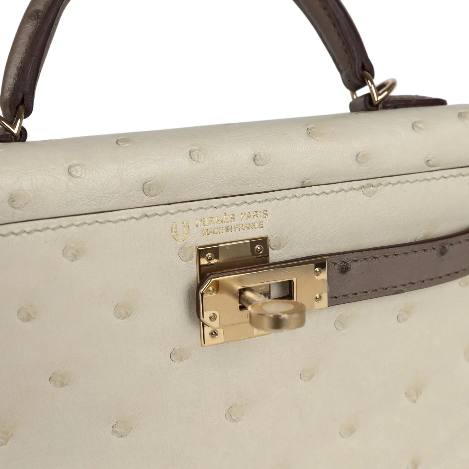 Replicate Hermes Special Order (HSS) Kelly Sellier 20 Beton and Gris Tourterelle Ostrich Permabrass Hardware(1:1 replica)