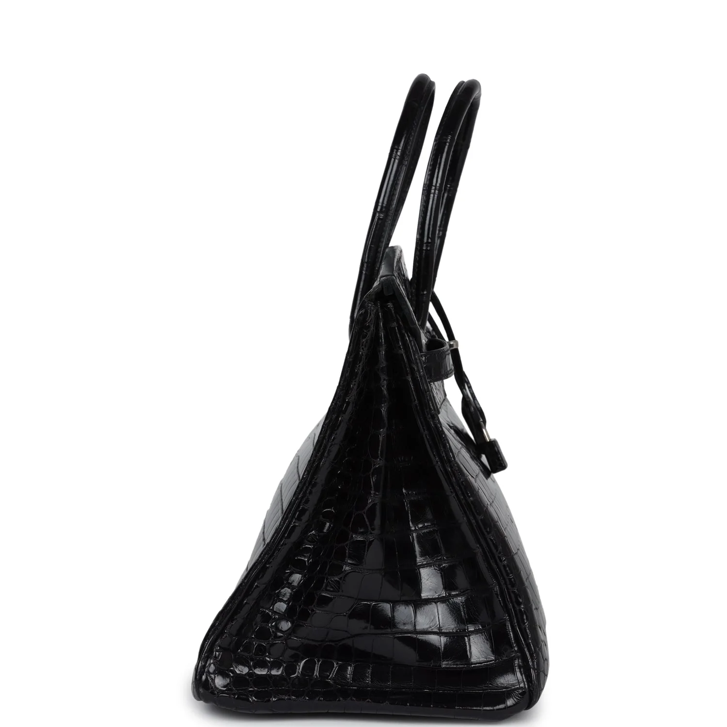 Replicate Vintage Hermes Birkin 35 Black Shiny Porosus Crocodile Palladium Hardware(1:1 replica)