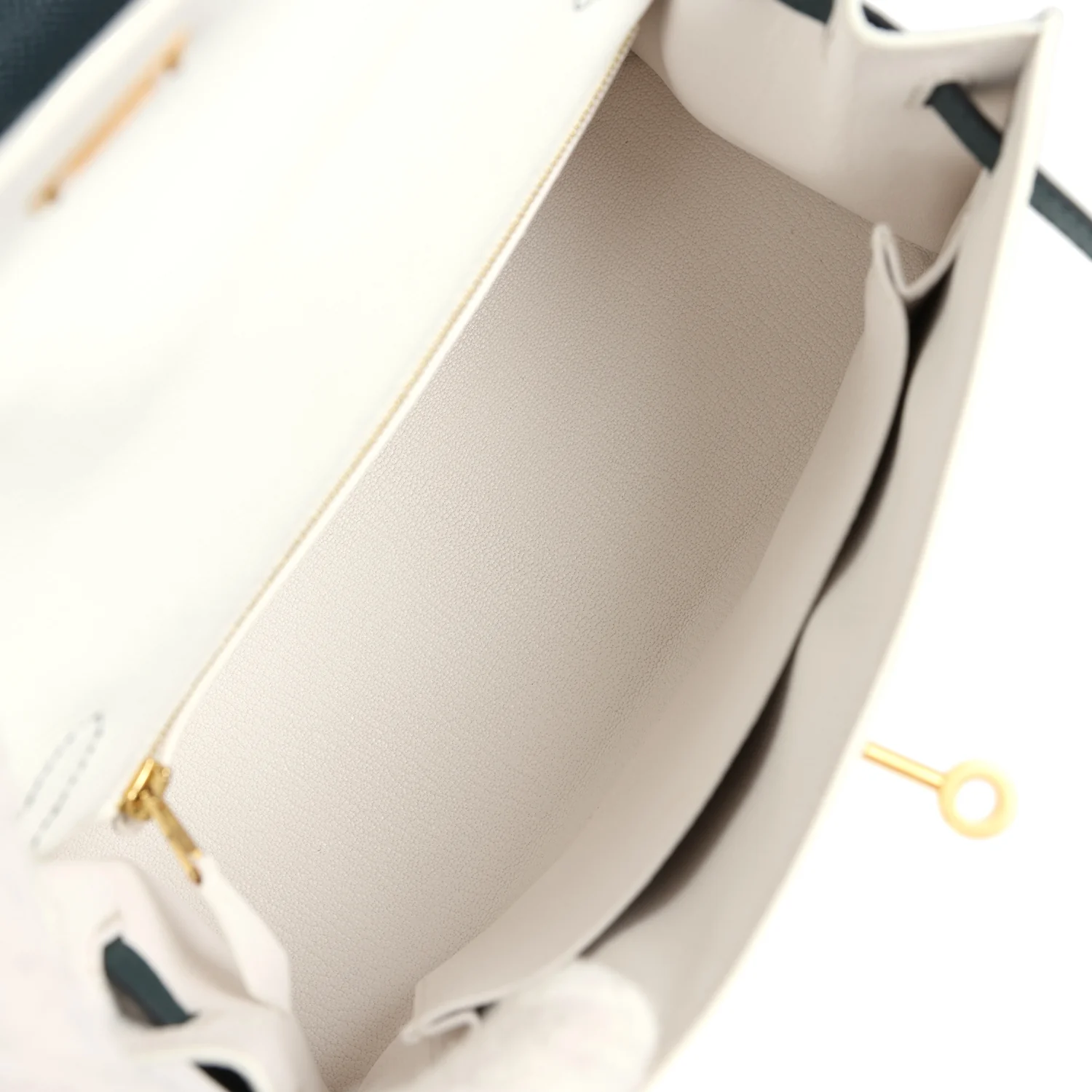 Replicate Hermes Special Order (HSS) Kelly Sellier 25 White and Vert Cypress Epsom Brushed Gold Hardware(1:1 replica)