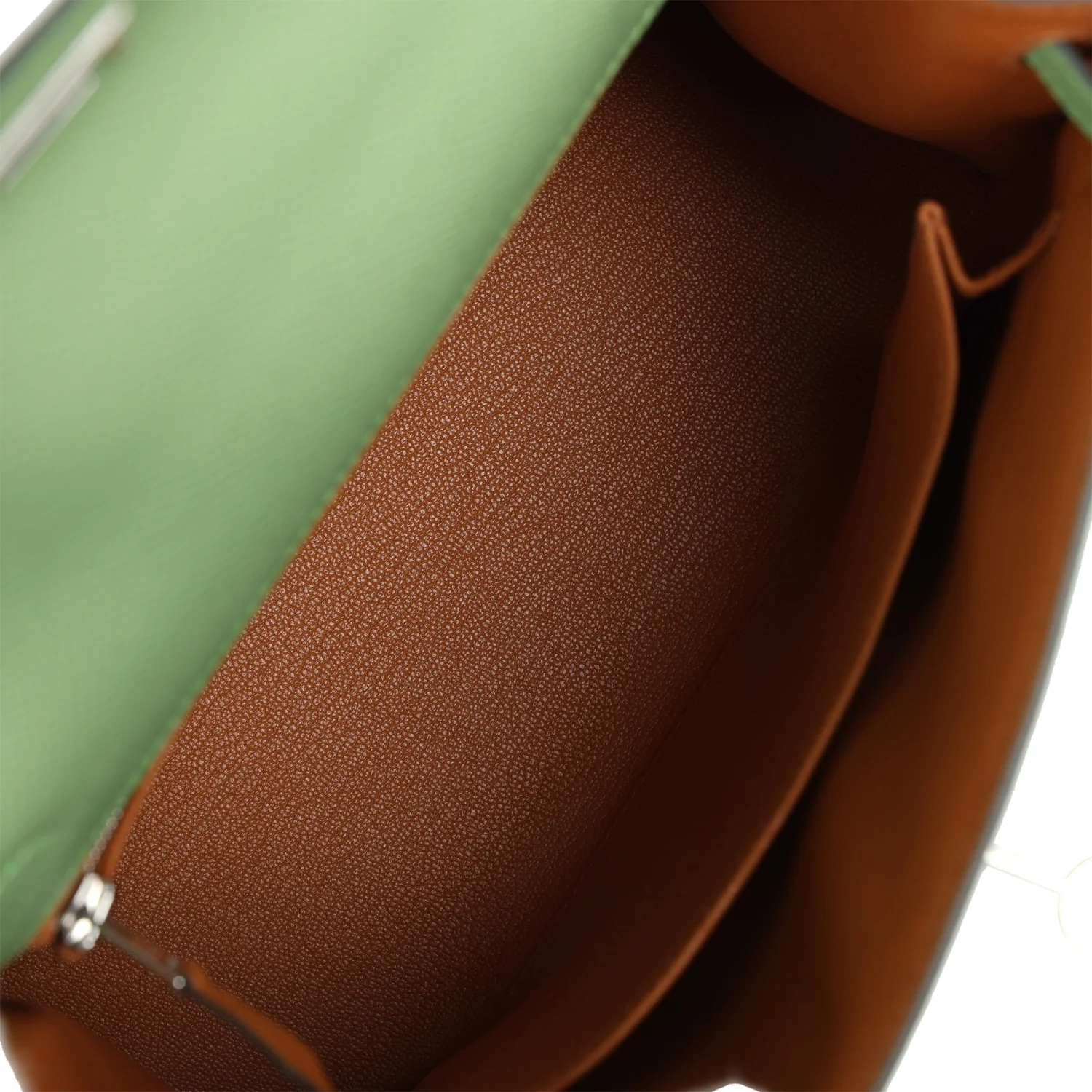 Replicate Hermes Special Order (HSS) Kelly Sellier 25 Vert Criquet Verso Epsom Palladium Hardware(1:1 replica)