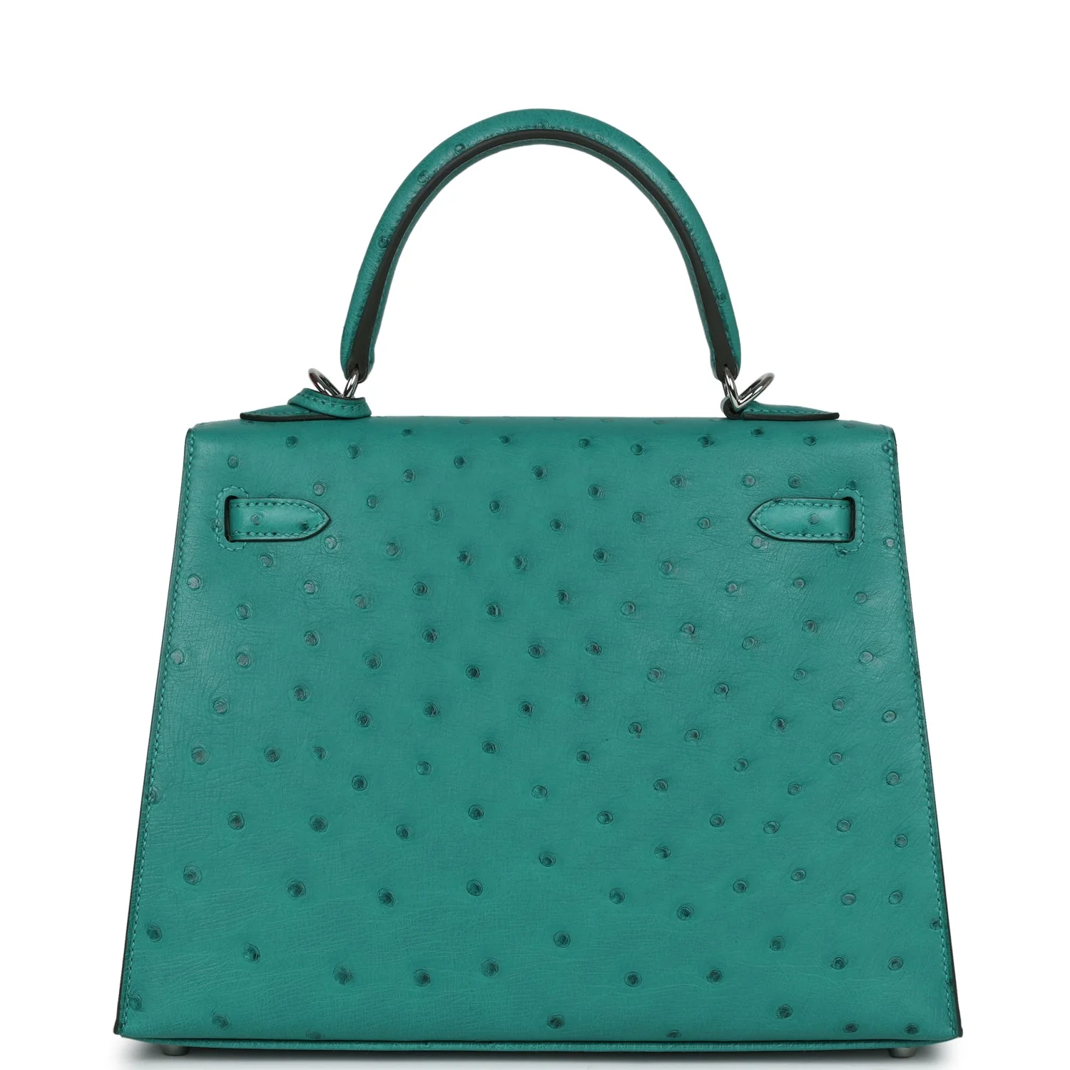 Replicate Hermes Kelly Sellier 25 Vert Verone Ostrich Palladium Hardware(1:1 replica)