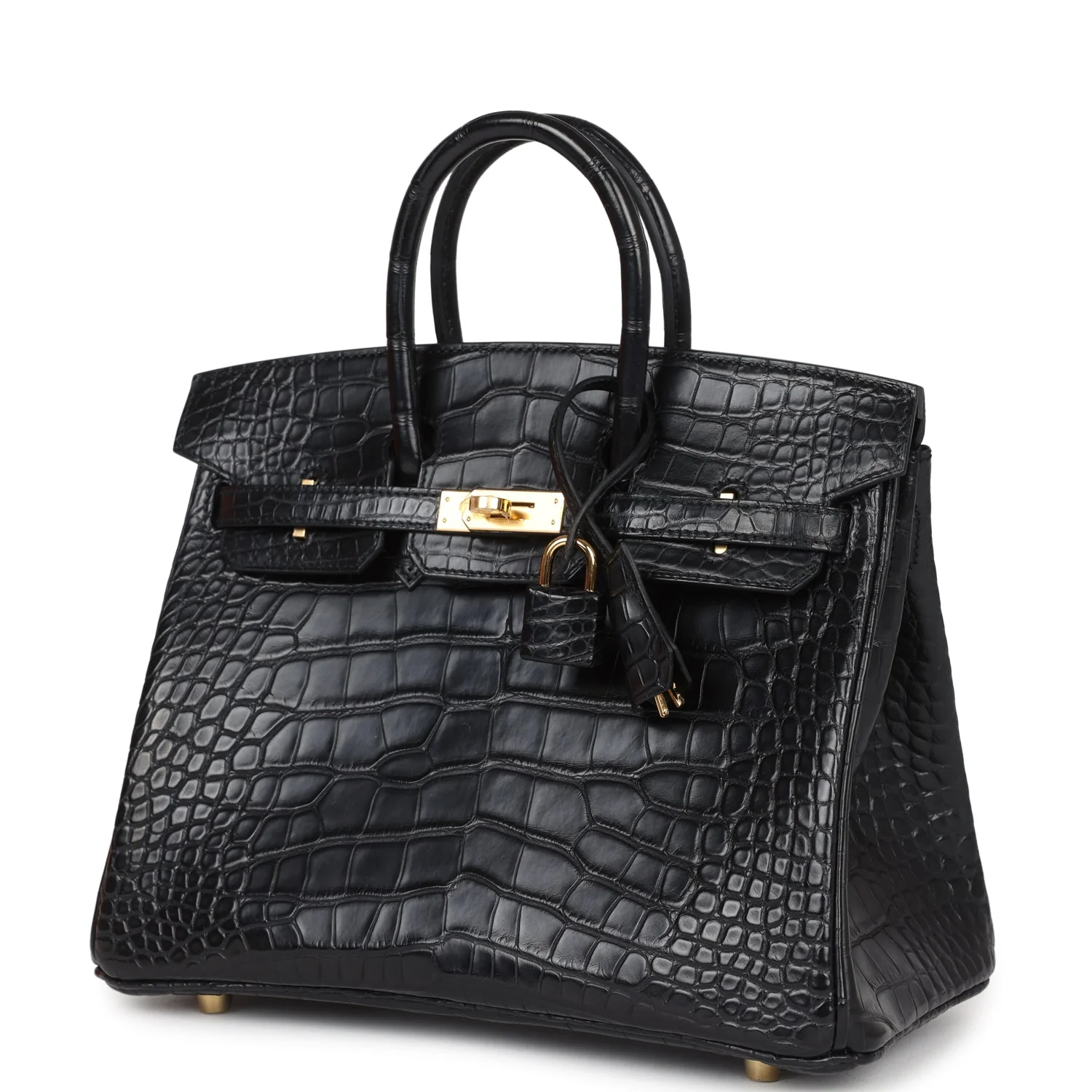 Replicate Hermes Birkin 25 Black Matte Alligator Gold Hardware(1:1 replica)