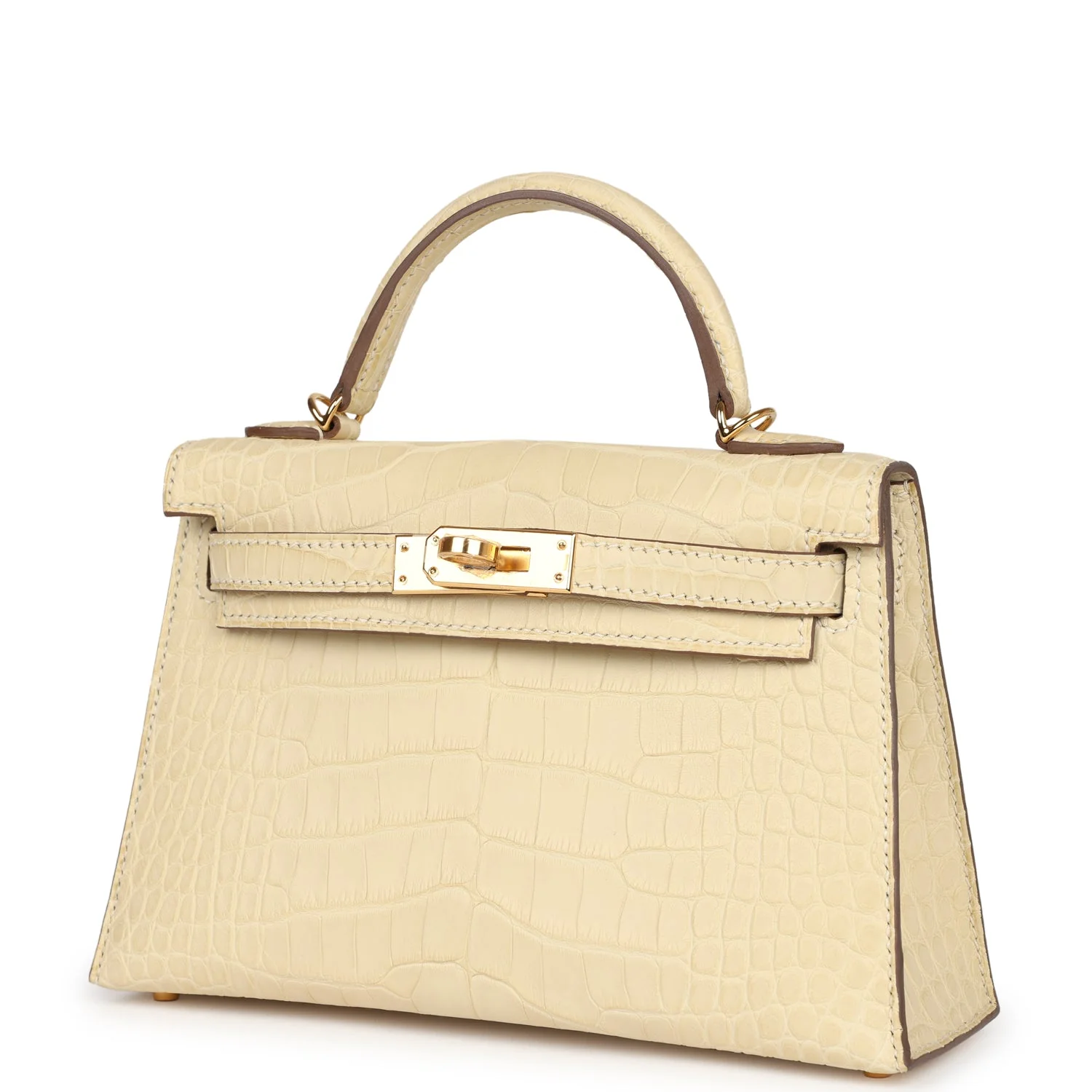 Replicate Hermes Kelly Sellier 20 Vanille Matte Alligator Gold Hardware(1:1 replica)