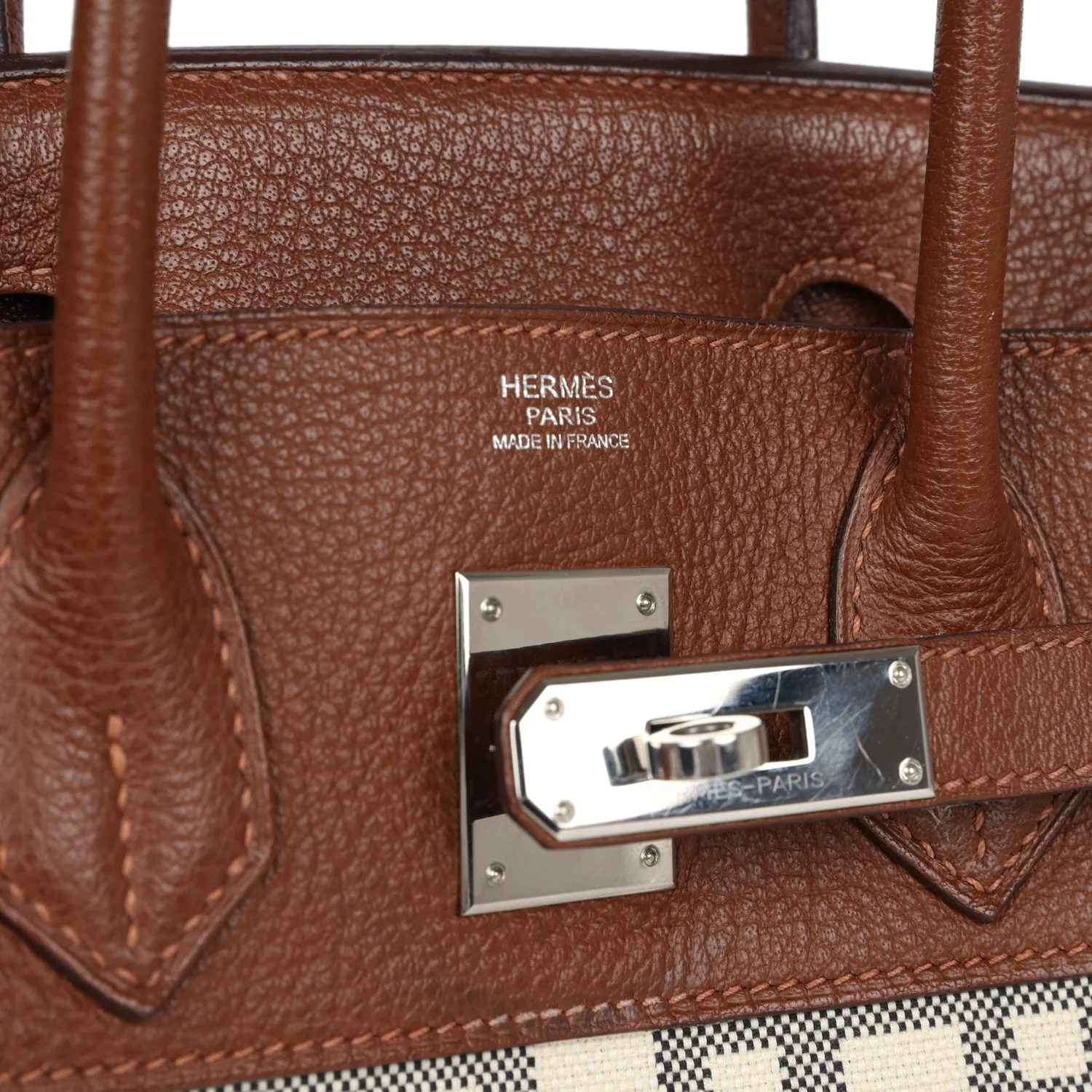 Replicate Hermes Birkin 30 Marron D'Inde Buffalo and Mosaique Canvas Palladium Hardware(1:1 replica)