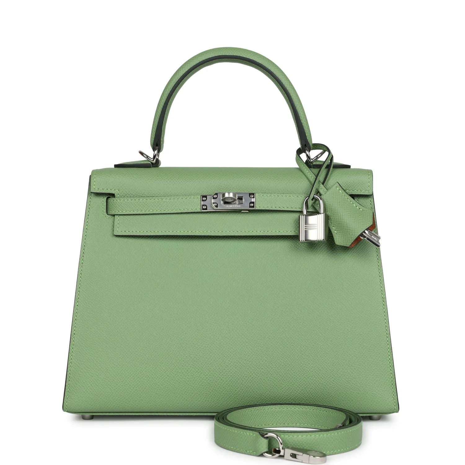 Replicate Hermes Special Order (HSS) Kelly Sellier 25 Vert Criquet Verso Epsom Palladium Hardware(1:1 replica)