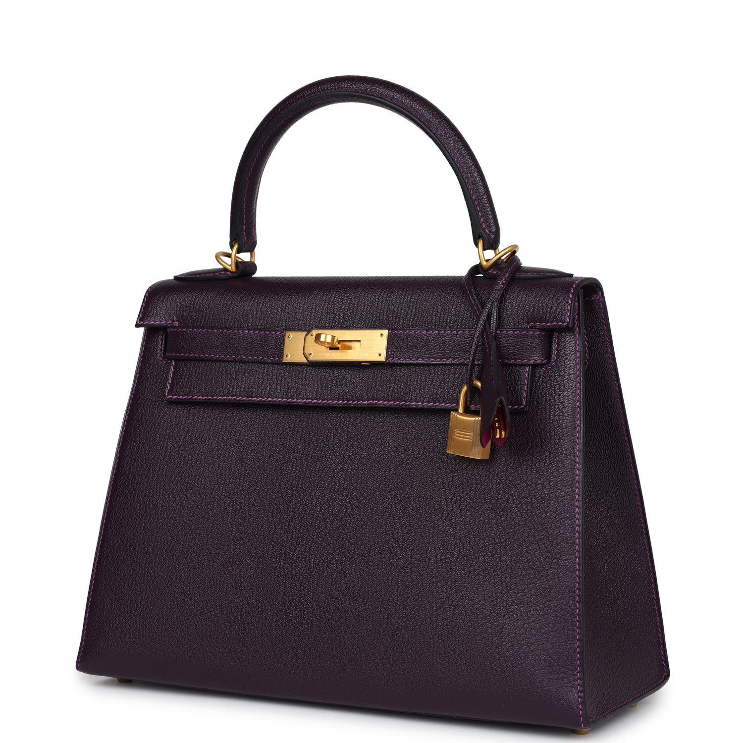 Replicate Hermes Special Order (HSS) Kelly Sellier 28 Raisin Verso Chevre Brushed Gold Hardware(1:1 replica)