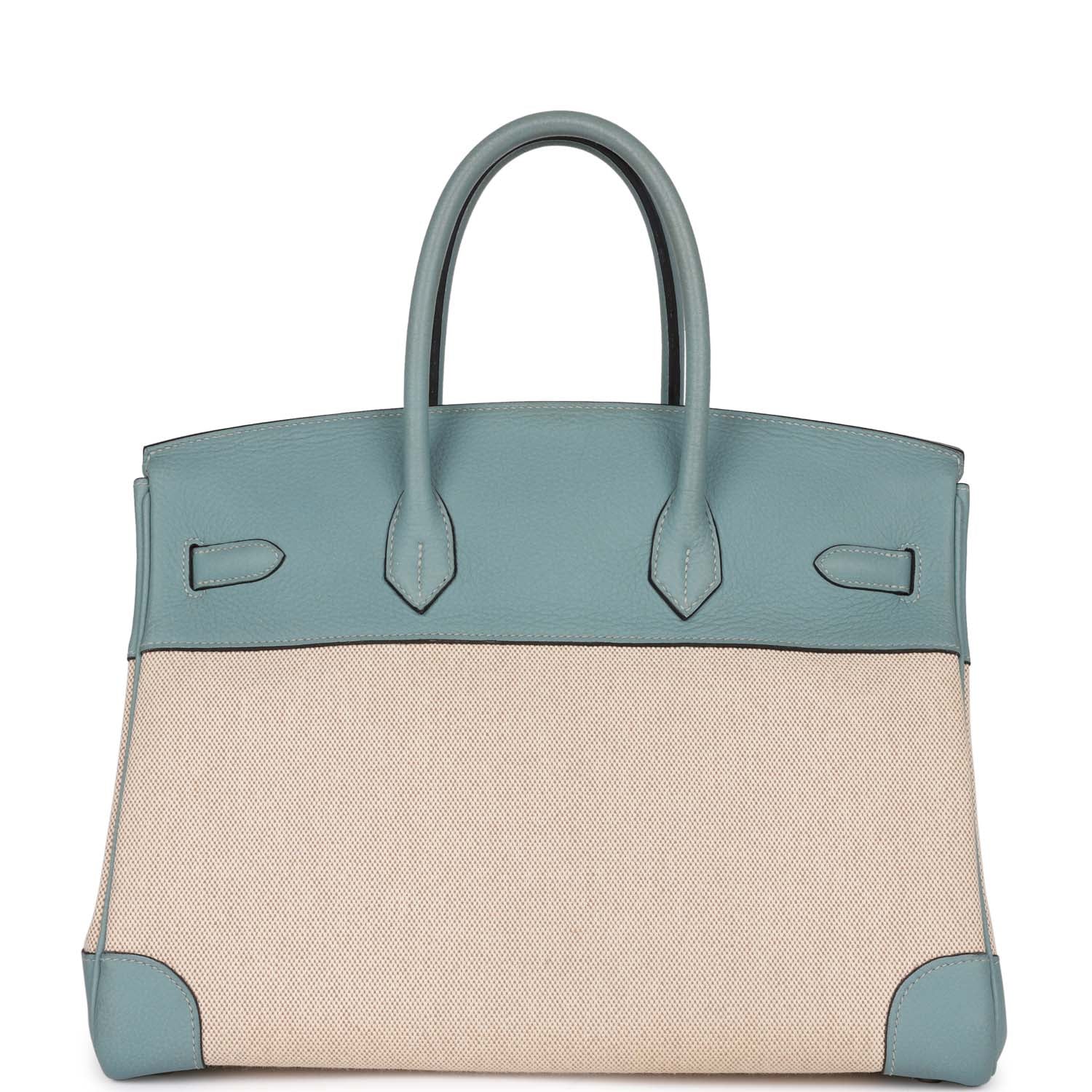 Replicate Hermes Birkin 35 Toile H and Ciel Clemence Palladium Hardware(1:1 replica)