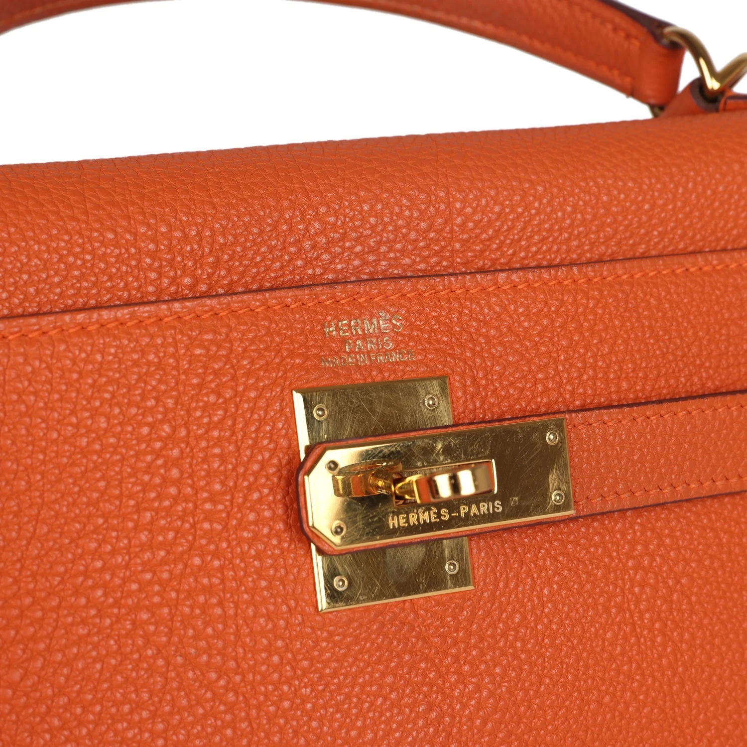 Replicate Vintage Hermes Kelly Retourne 32 Orange Togo Gold Hardware(1:1 replica)
