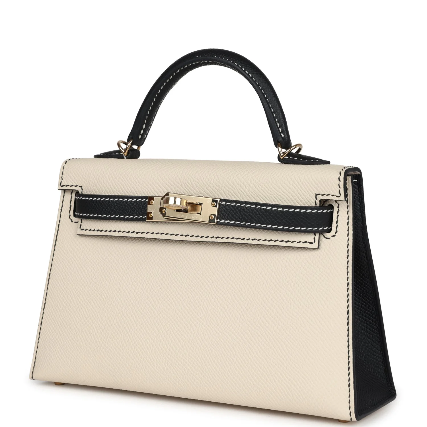 Replicate Hermes Special Order (HSS) Kelly Sellier 20 Craie and Black Epsom Permabrass Hardware(1:1 replica)