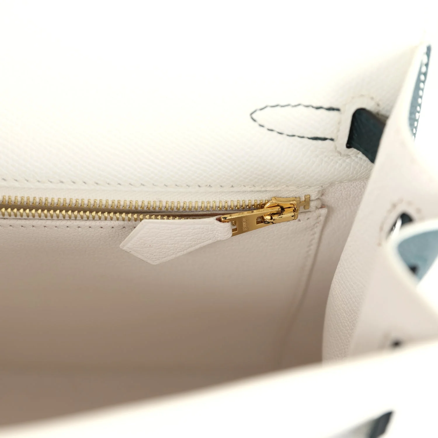 Replicate Hermes Special Order (HSS) Kelly Sellier 25 White and Vert Cypress Epsom Brushed Gold Hardware(1:1 replica)