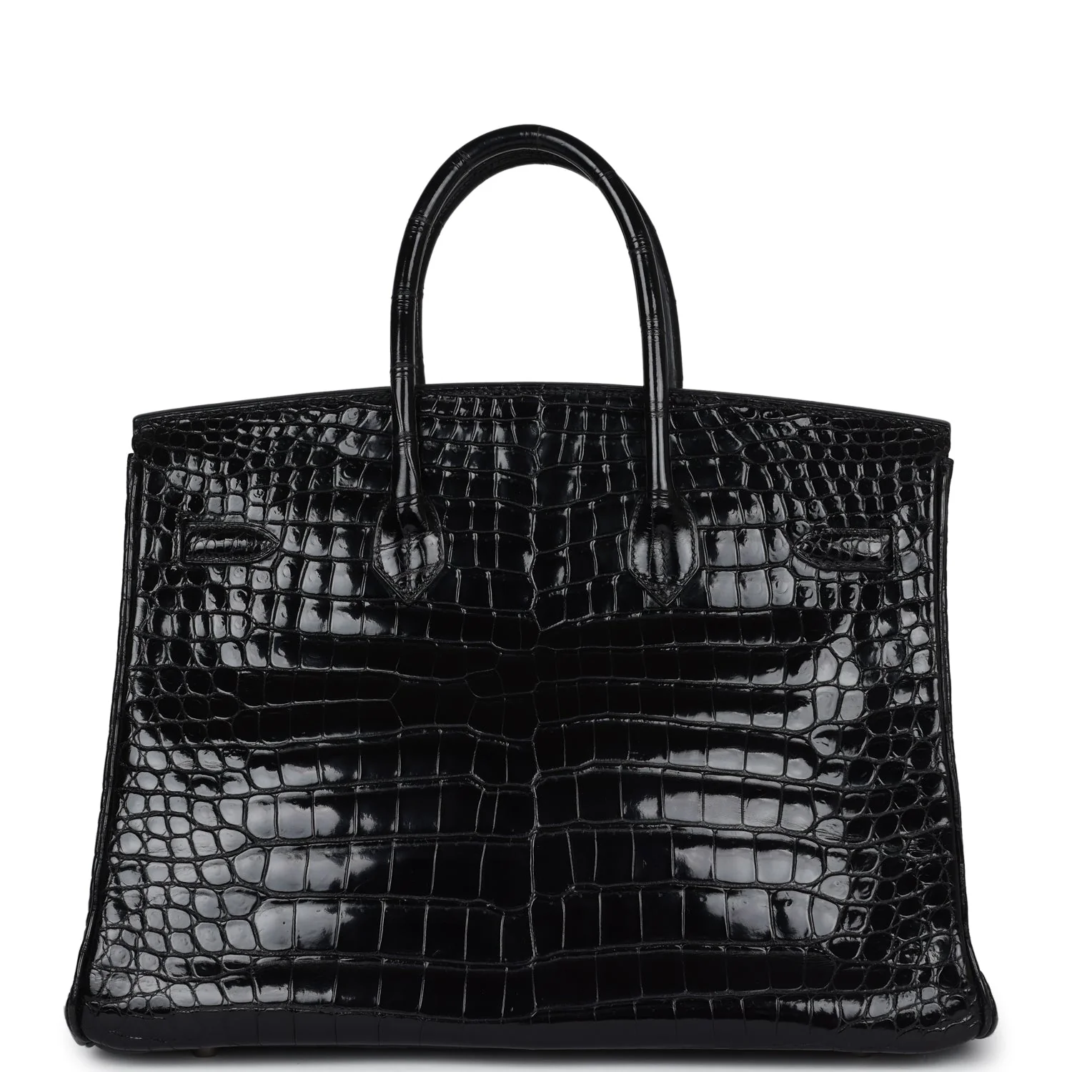 Replicate Vintage Hermes Birkin 35 Black Shiny Porosus Crocodile Palladium Hardware(1:1 replica)