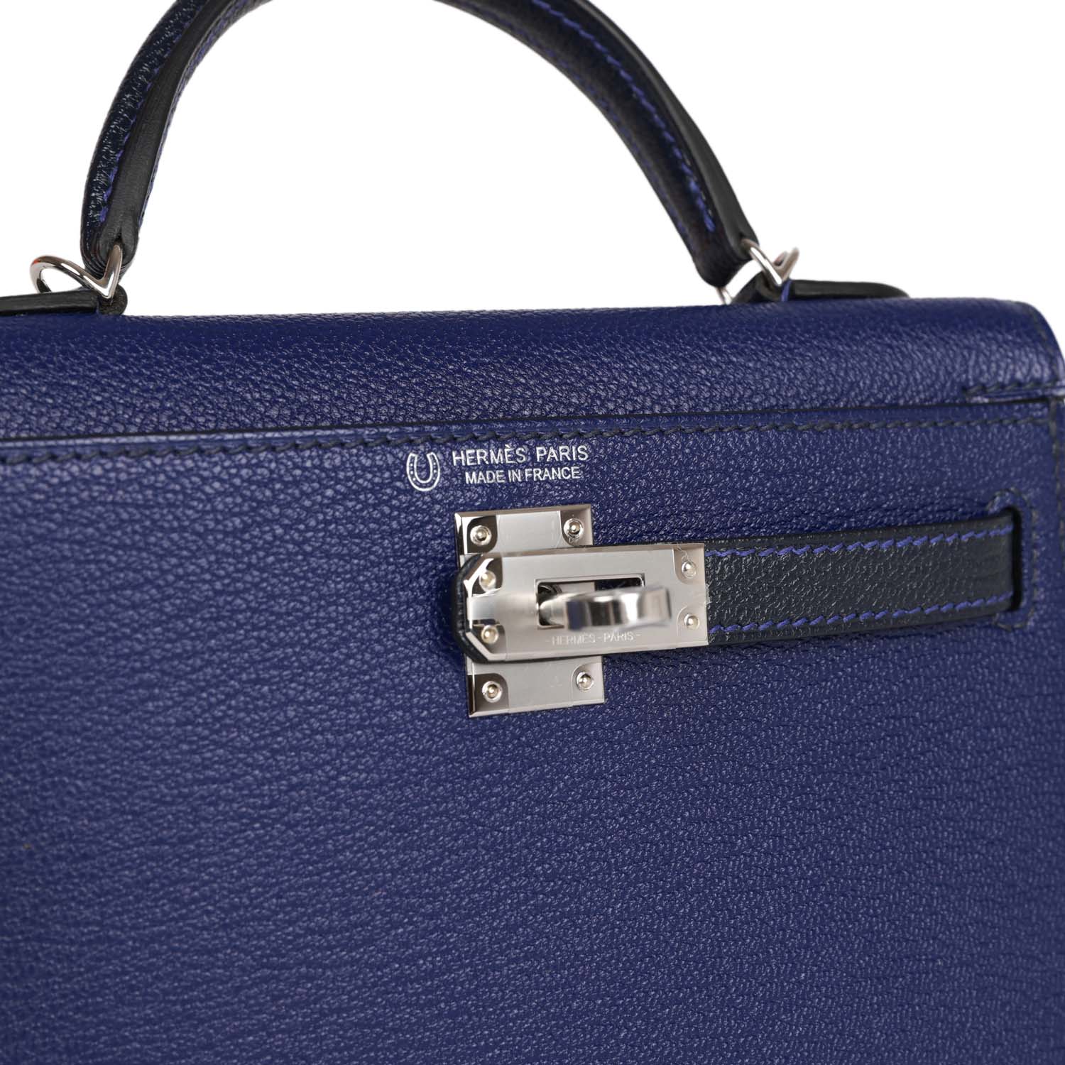 Replicate Hermes Special Order (HSS) Kelly Sellier 20 Bleu Encre and Bleu Indigo Chevre Mysore Palladium Hardware(1:1 replica)