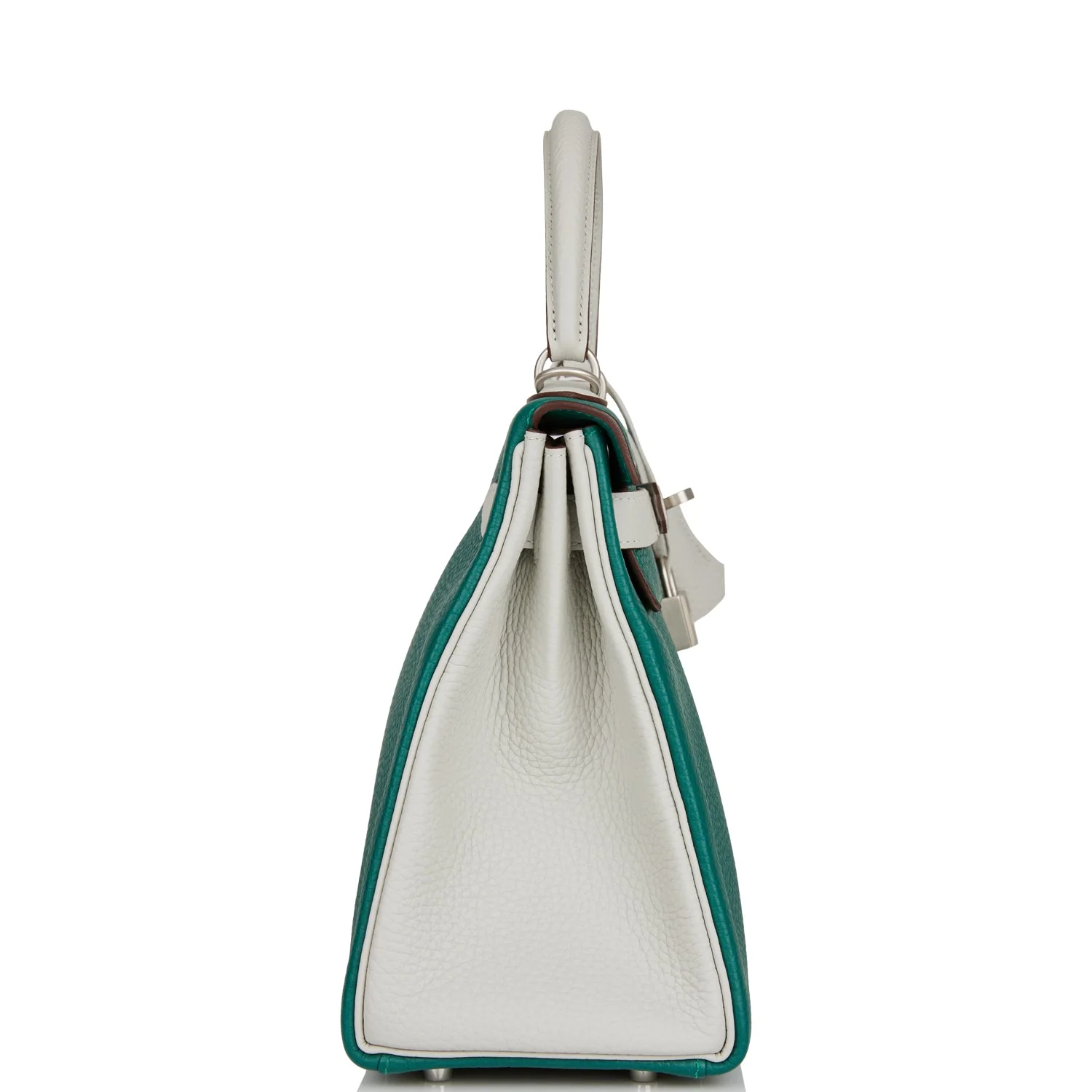 Replicate Hermes Special Order (HSS) Kelly Retourne 28 Malachite and Gris Perle Clemence Brushed Palladium Hardware(1:1 replica)
