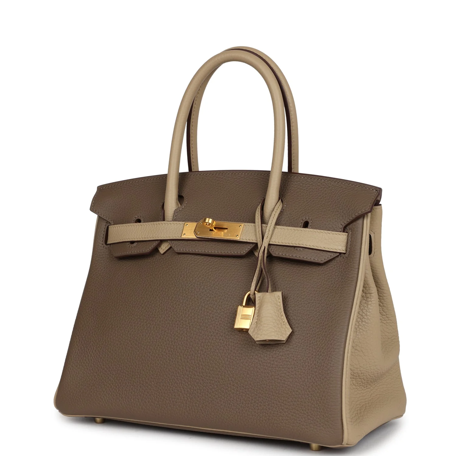 Replicate Hermes Special Order (HSS) Birkin 30 Bi-Color Gris Tourterelle and Etoupe Clemence Brushed Gold Hardware(1:1 replica)