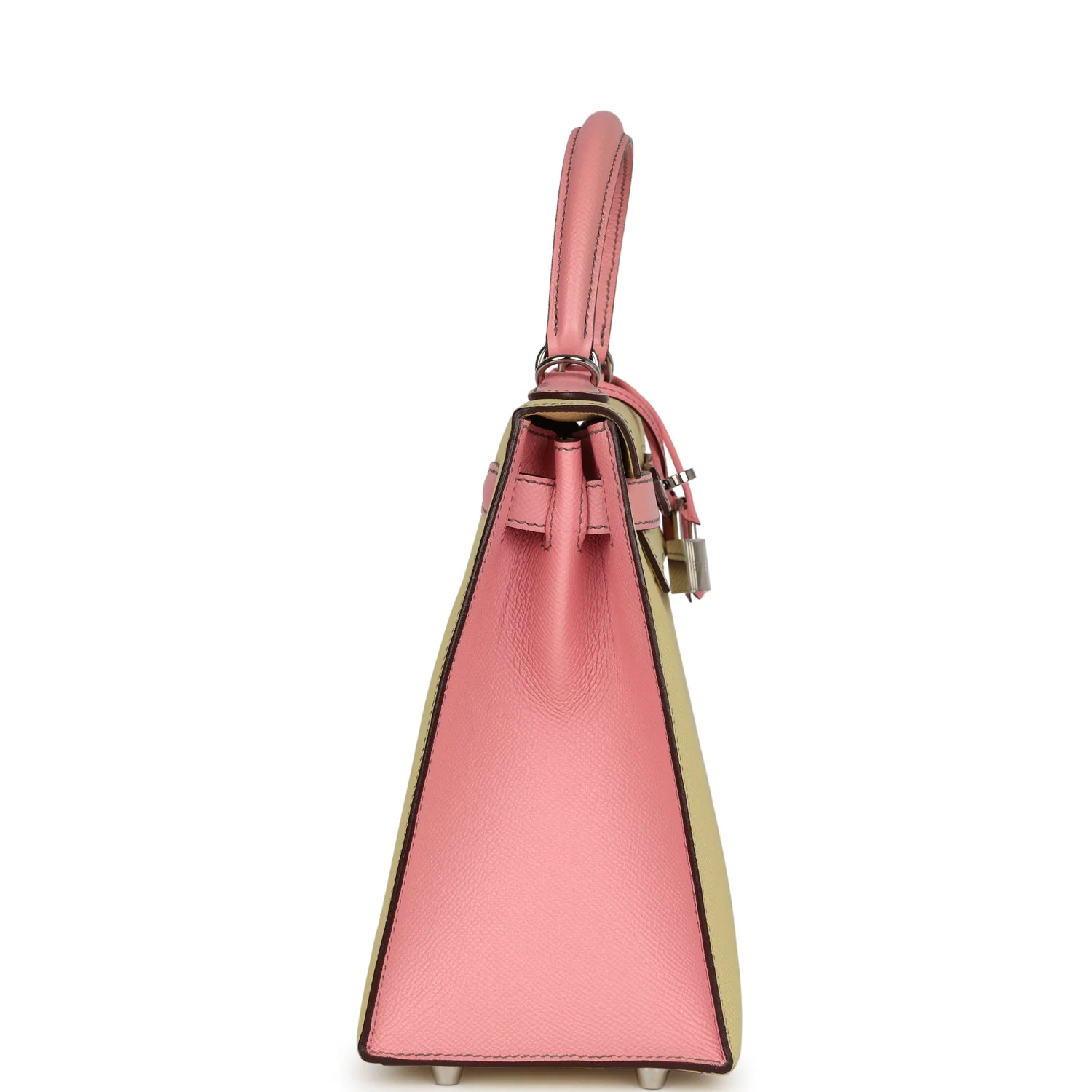 Replicate Hermes Special Order (HSS) Kelly Sellier 28 Rose Confetti and Jaune Poussin Epsom Palladium Hardware(1:1 replica)