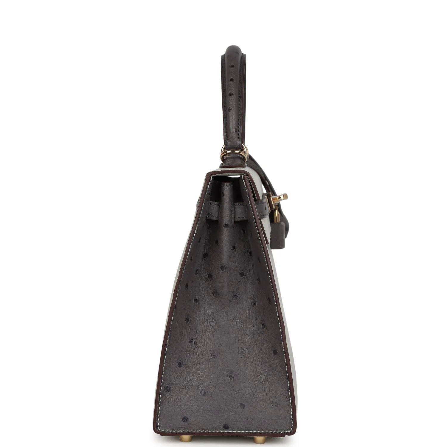 Replicate Hermes Special Order (HSS) Kelly Sellier 25 Gris Perle and Graphite Ostrich Permabrass Hardware(1:1 replica)