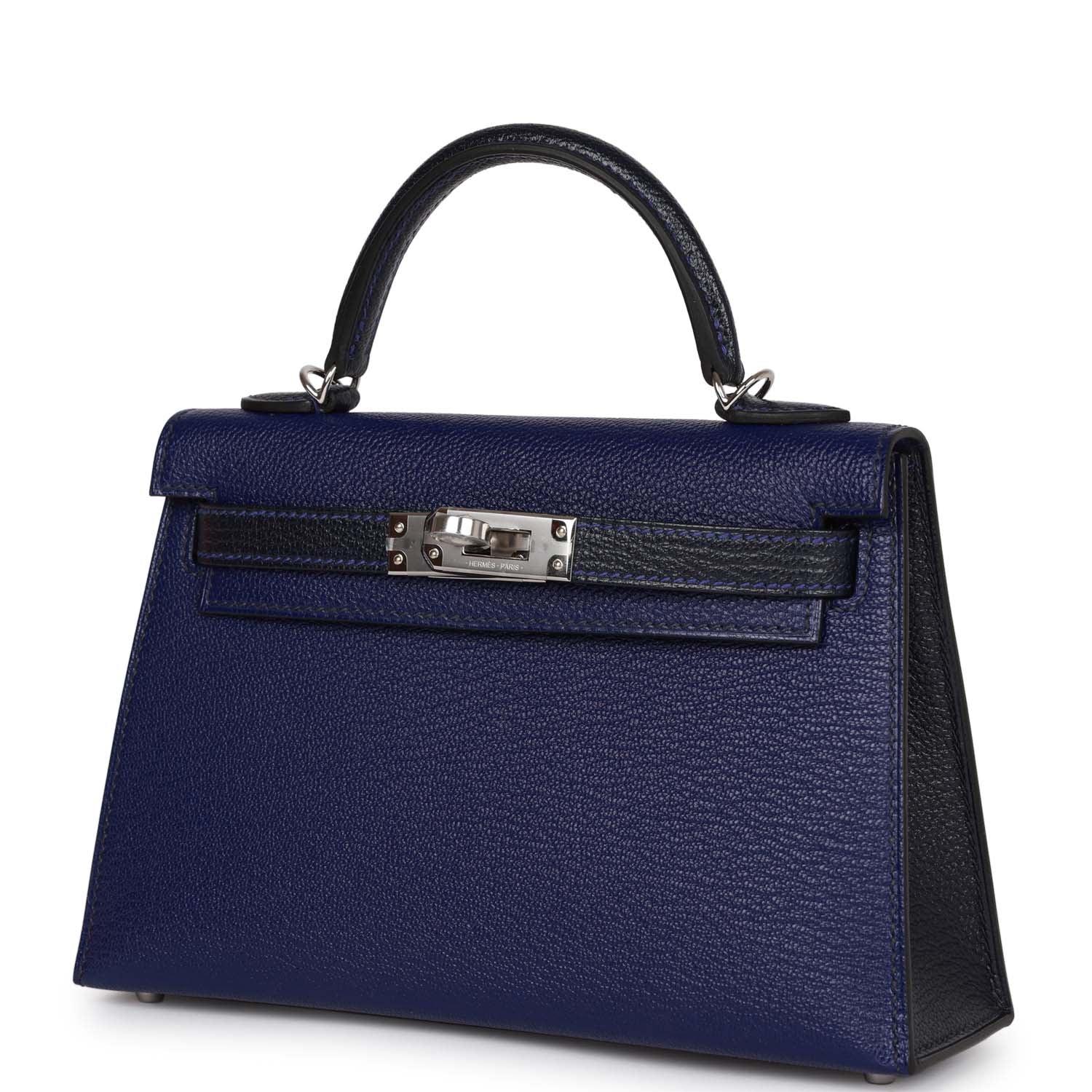 Replicate Hermes Special Order (HSS) Kelly Sellier 20 Bleu Encre and Bleu Indigo Chevre Mysore Palladium Hardware(1:1 replica)