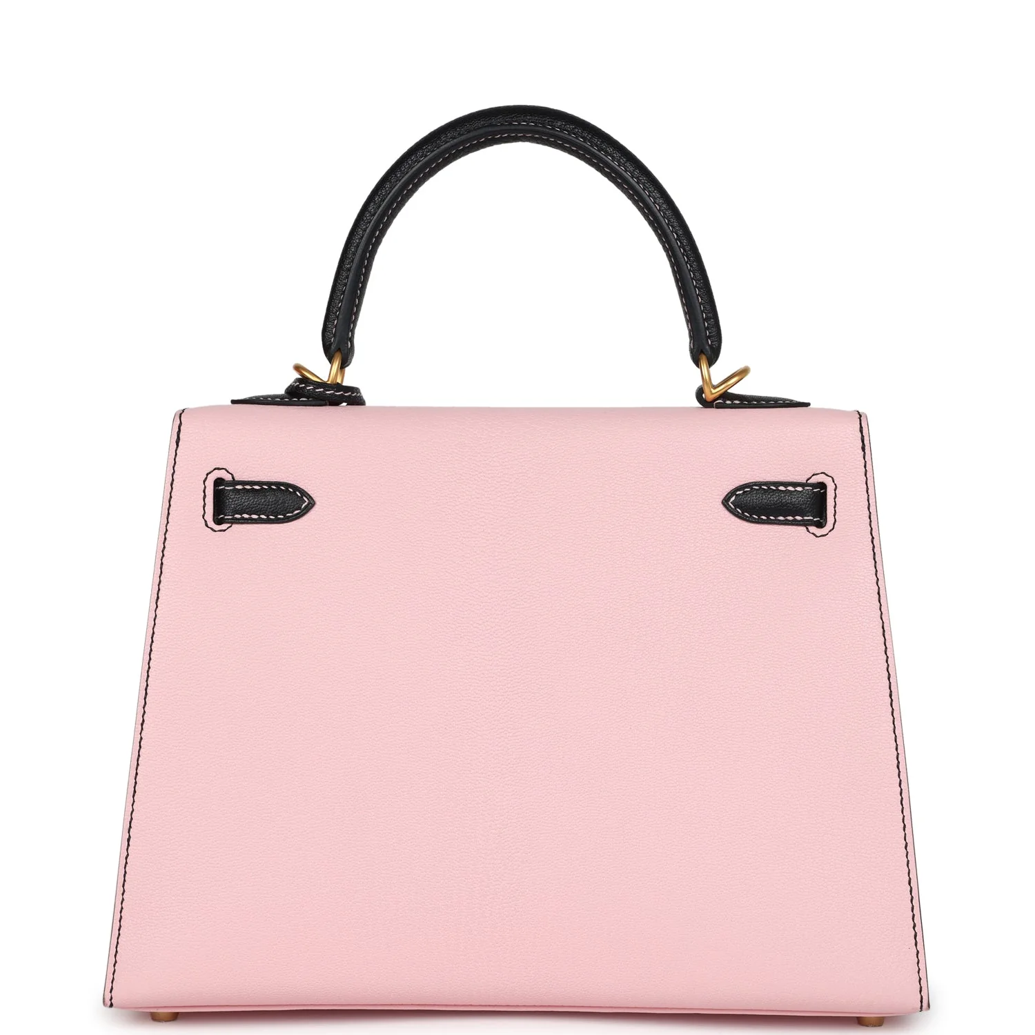 Replicate Hermes Special Order (HSS) Kelly Sellier 25 Rose Sakura and Black Chevre Mysore Brushed Gold Hardware(1:1 replica)
