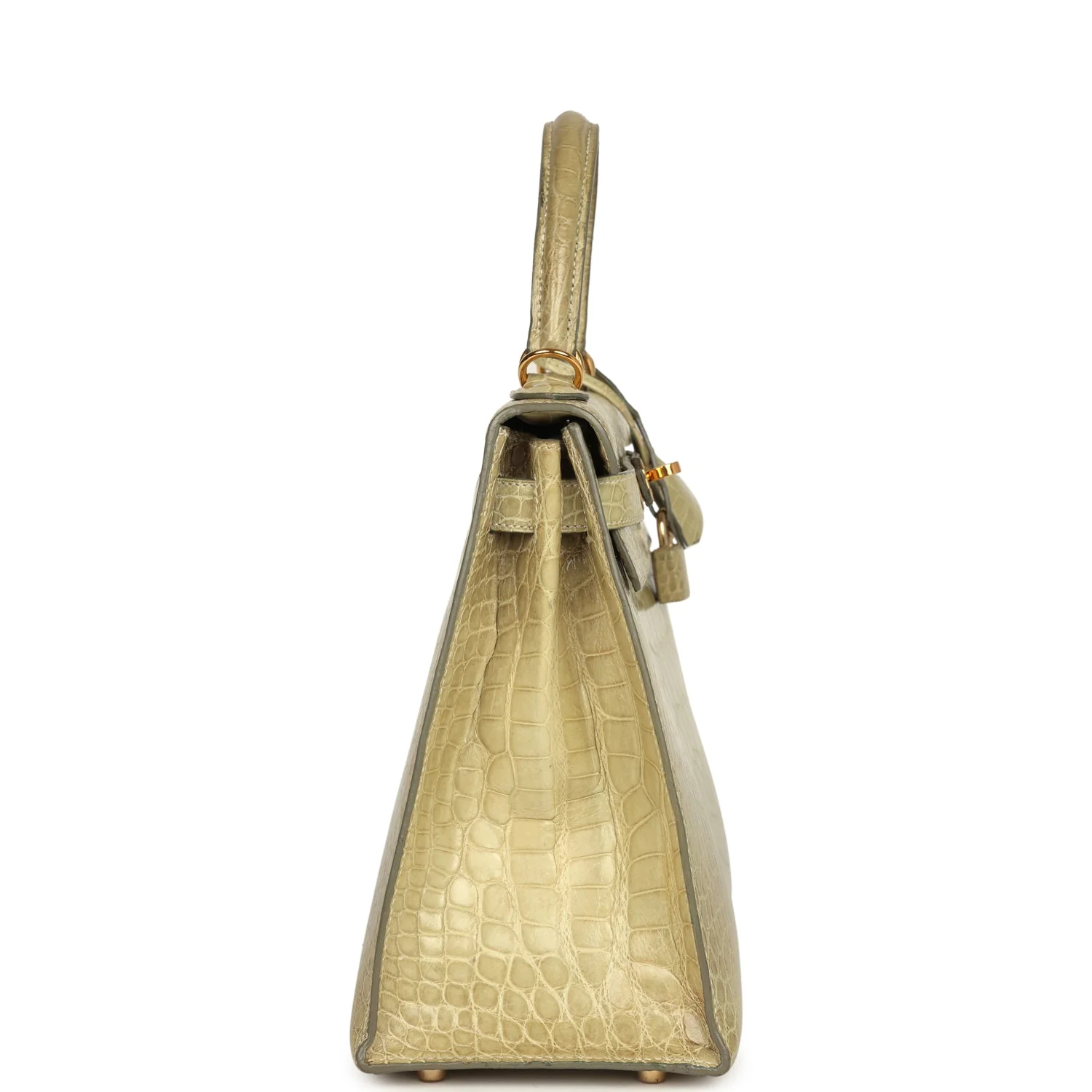 Replicate Vintage Hermes Kelly 28 Vert Celadon Natura Shiny Alligator Gold Hardware(1:1 replica)