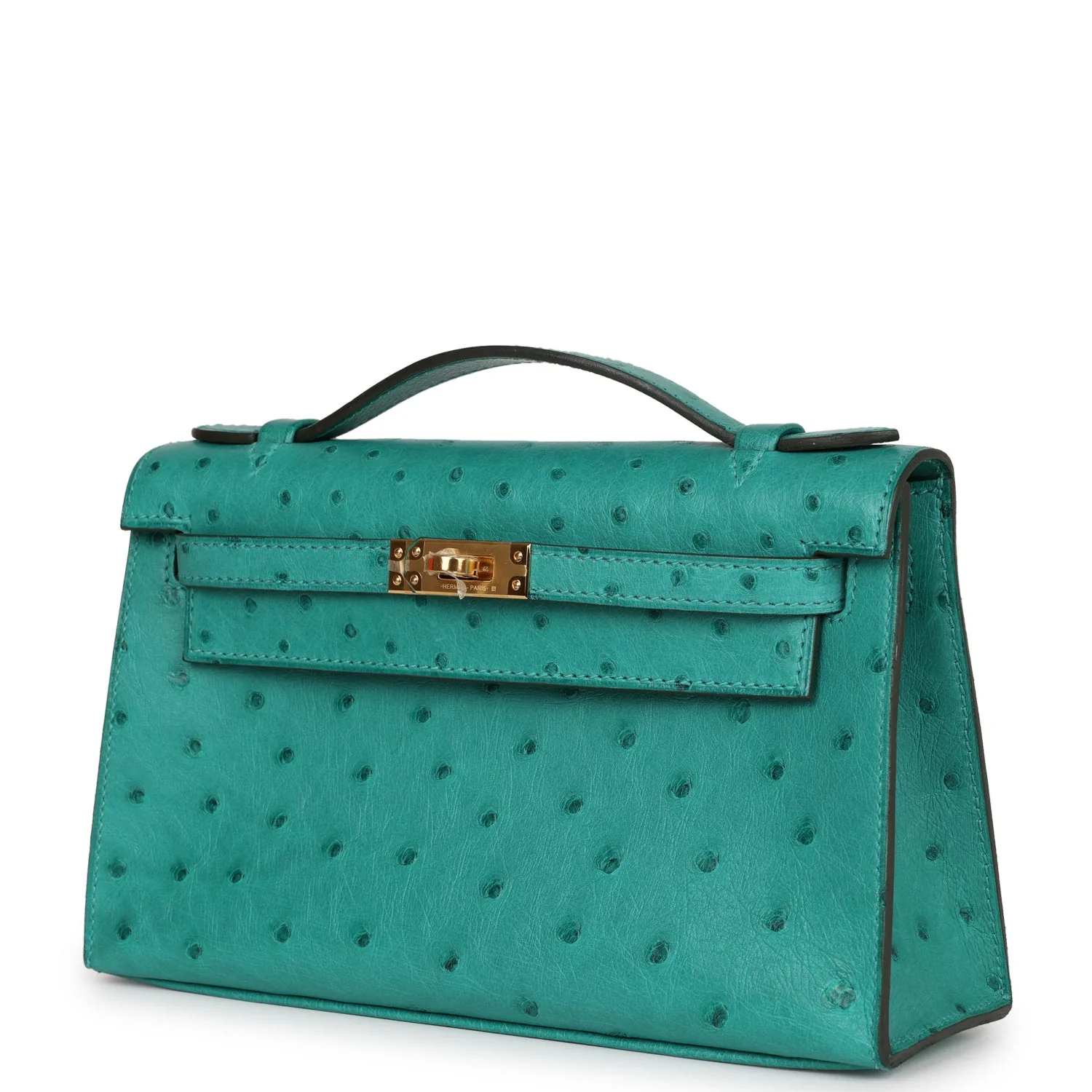 Replicate Hermes Kelly Pochette Vert Verone Ostrich Gold Hardware(1:1 replica)