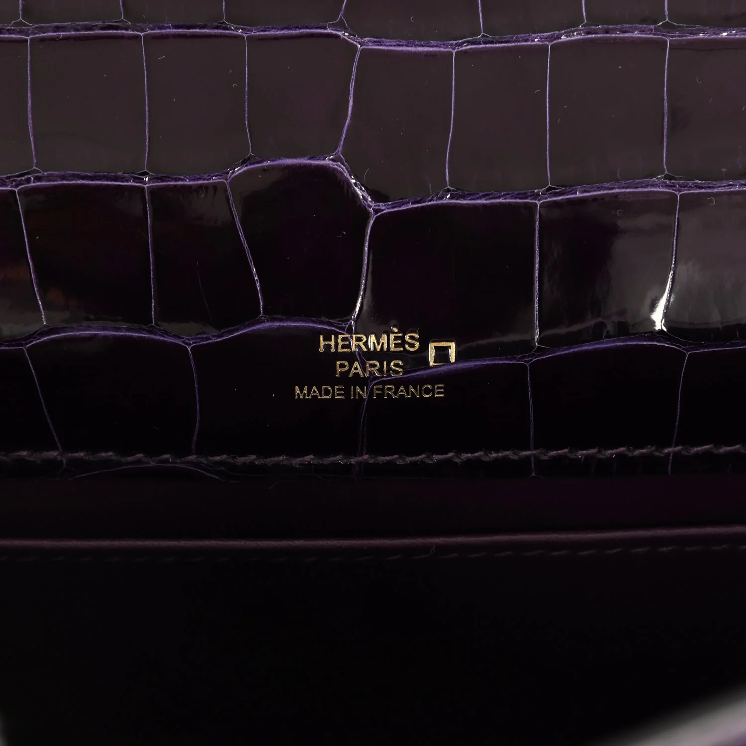 Replicate Hermes Kelly Pochette Amethyst Shiny Alligator Gold Hardware(1:1 replica)
