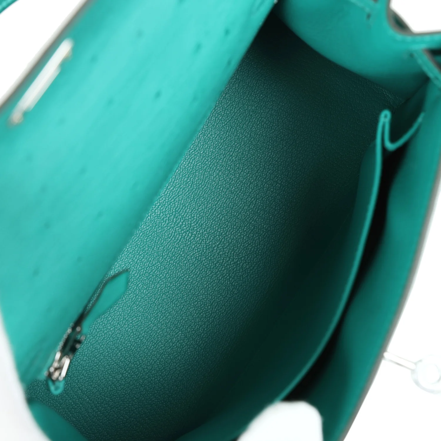 Replicate Hermes Kelly Sellier 25 Vert Verone Ostrich Palladium Hardware(1:1 replica)