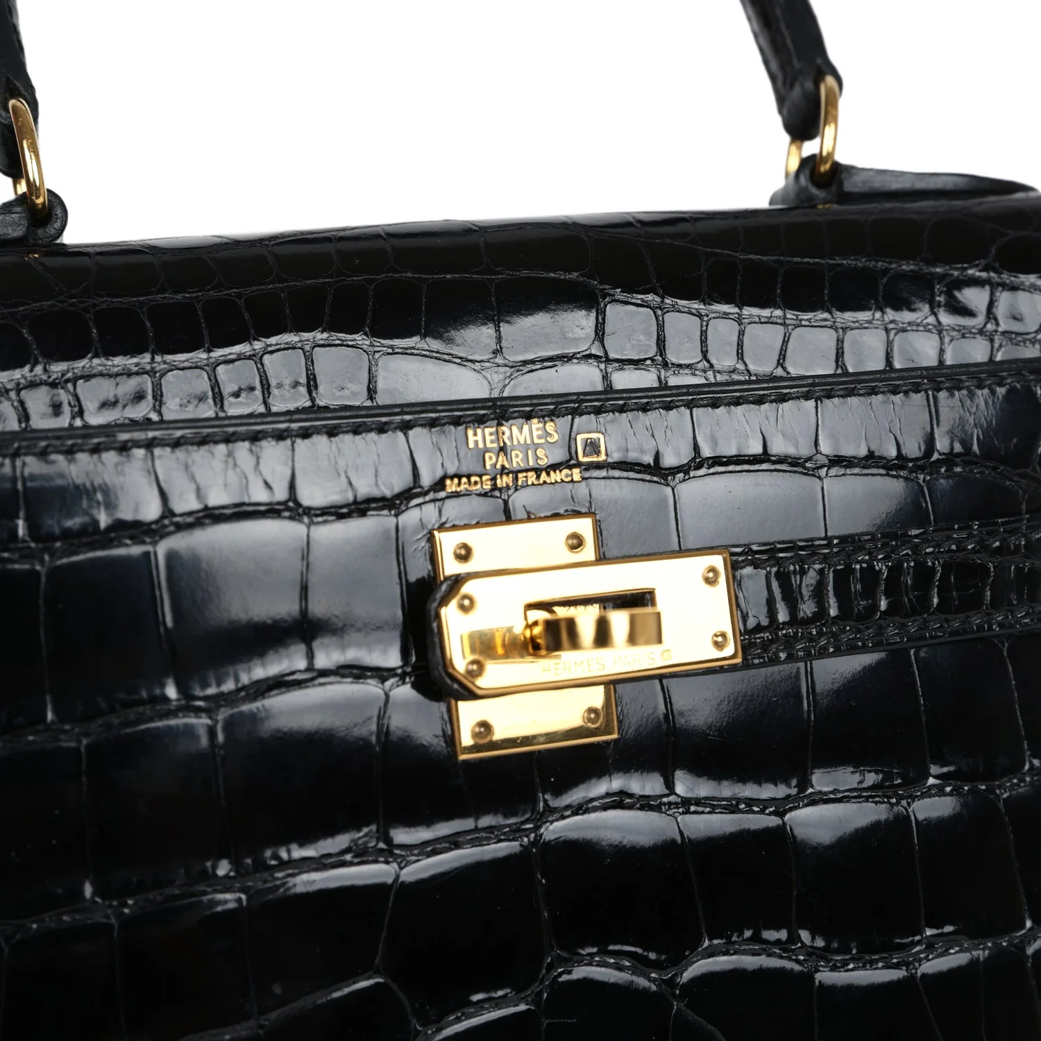 Replicate Vintage Hermes Kelly Sellier 20 Black Shiny Alligator Gold Hardware(1:1 replica)