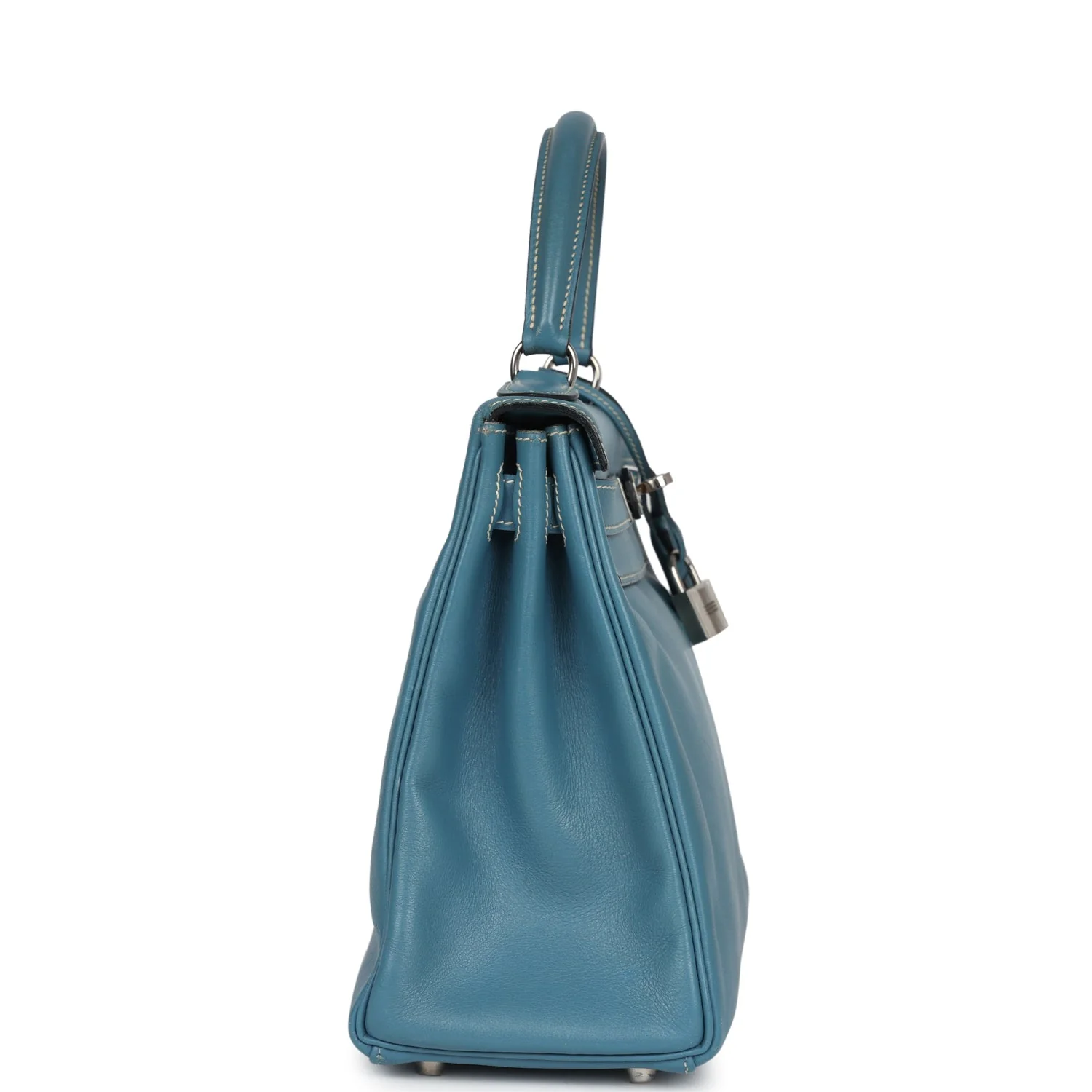 Replicate Vintage Hermes Kelly Retourne 28 Blue Jean Gulliver Palladium Hardware(1:1 replica)