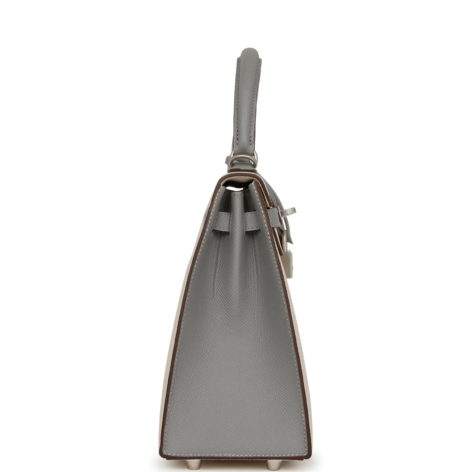 Replicate Hermes Special Order (HSS) Kelly Sellier 25 Craie and Gris Mouette Epsom Brushed Palladium Hardware(1:1 replica)