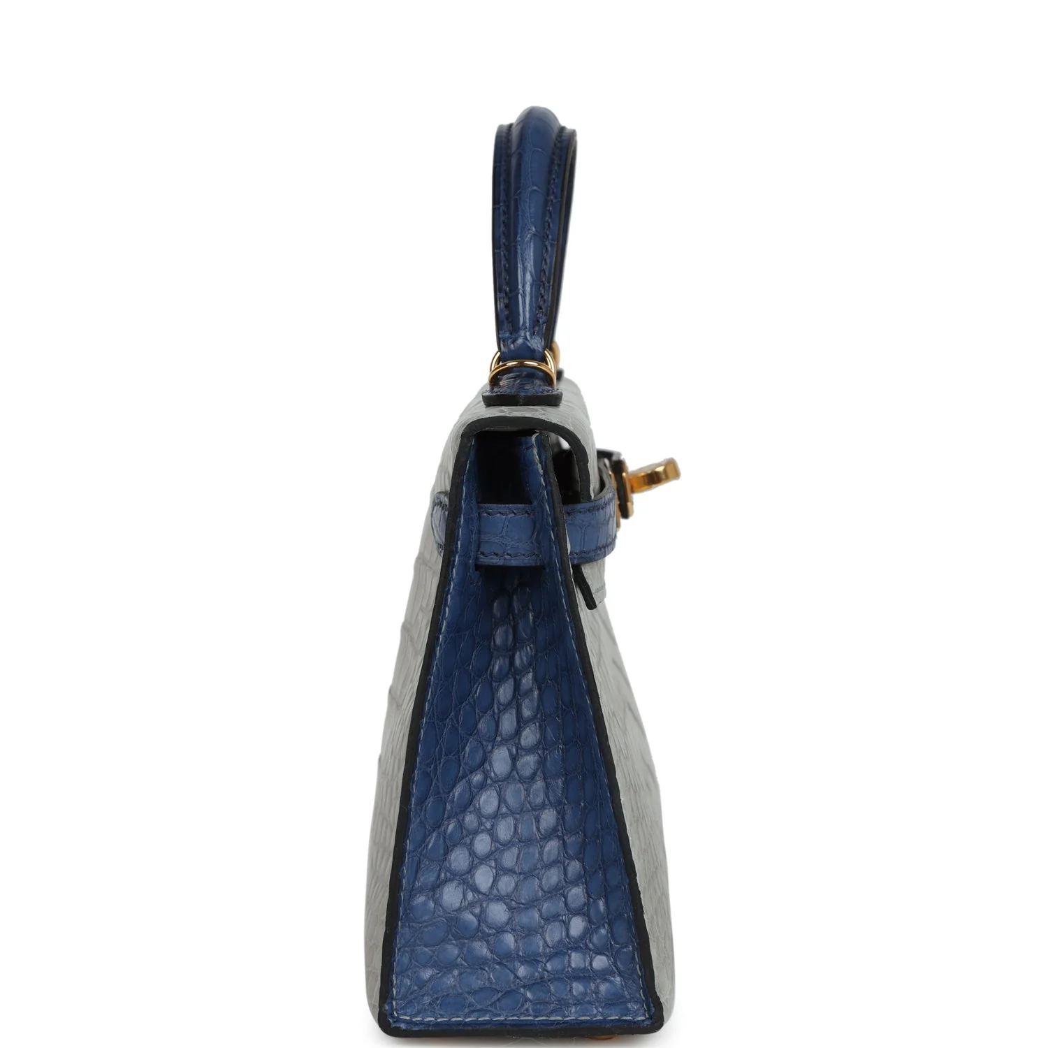 Replicate Hermes Special Order (HSS) Kelly Sellier 20 Gris Perle and Bleu de Malte Matte Alligator Gold Hardware(1:1 replica)