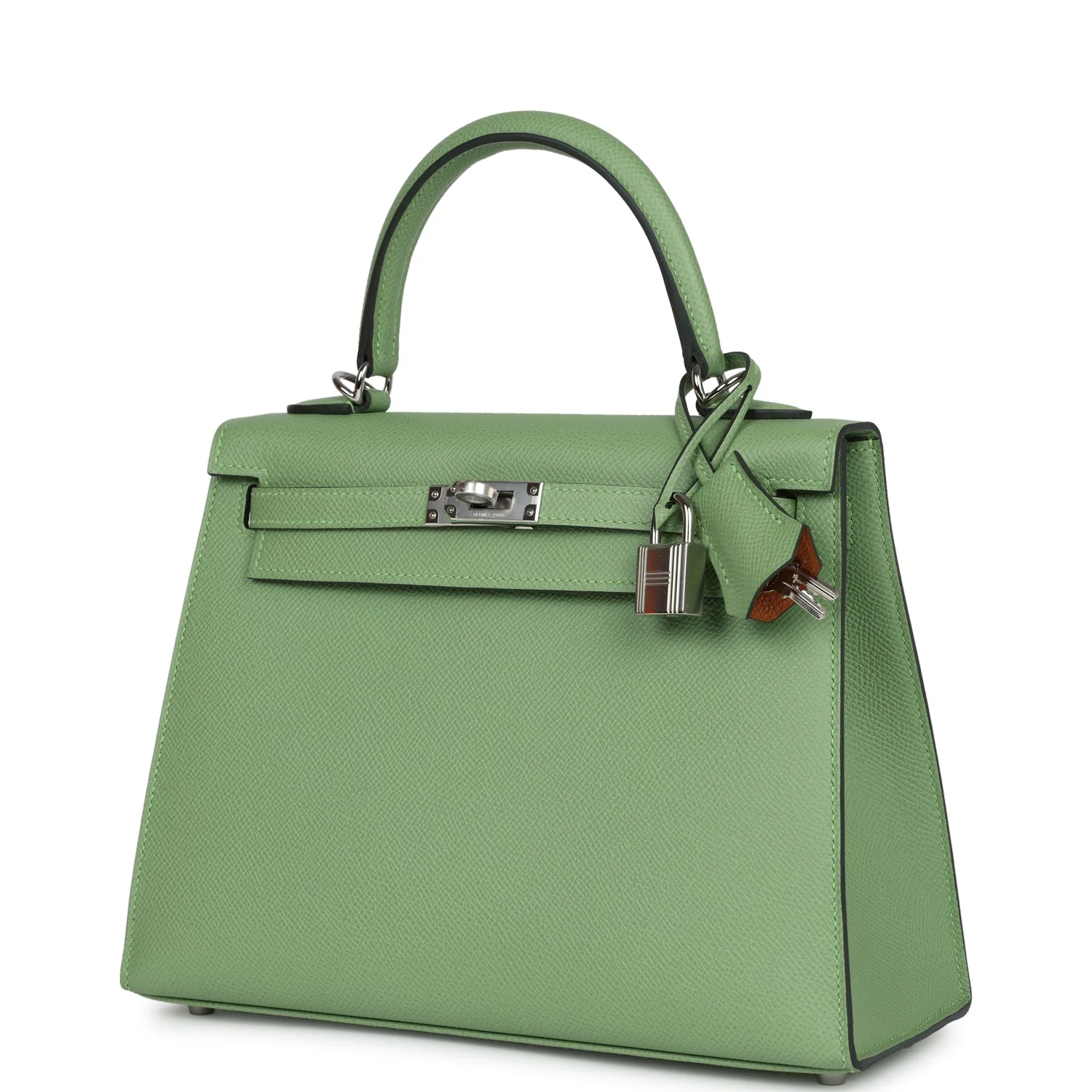 Replicate Hermes Special Order (HSS) Kelly Sellier 25 Vert Criquet Verso Epsom Palladium Hardware(1:1 replica)