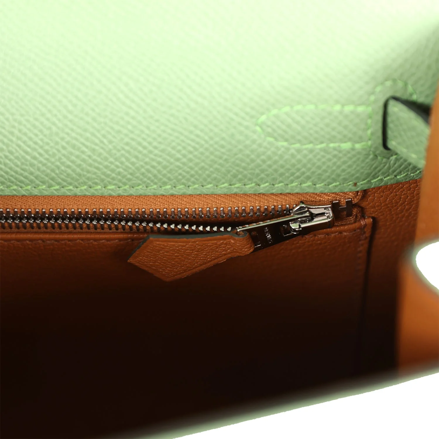 Replicate Hermes Special Order (HSS) Kelly Sellier 25 Vert Criquet Verso Epsom Palladium Hardware(1:1 replica)
