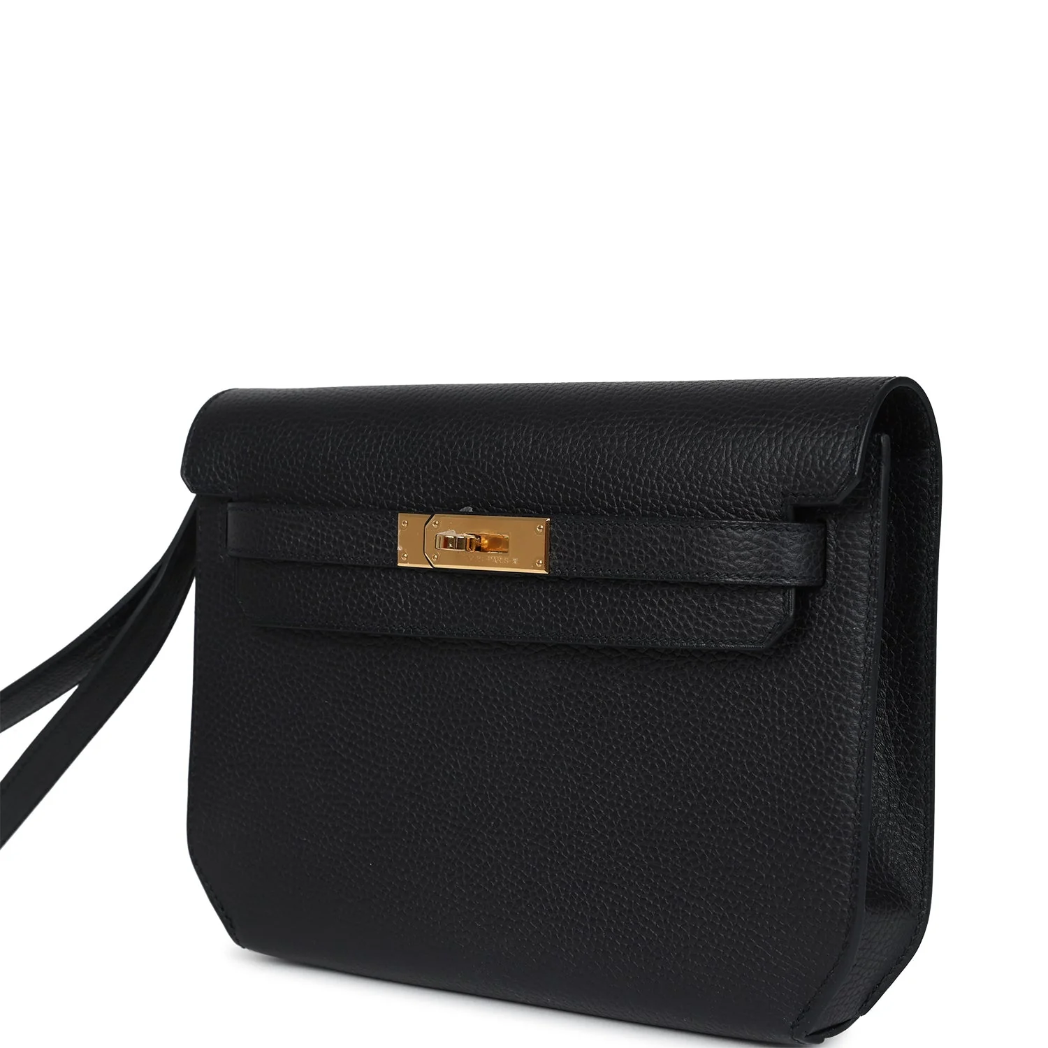 Replicate Hermes Kelly Depeches 25 Black Galop d'Hermes Gold Hardware(1:1 replica)