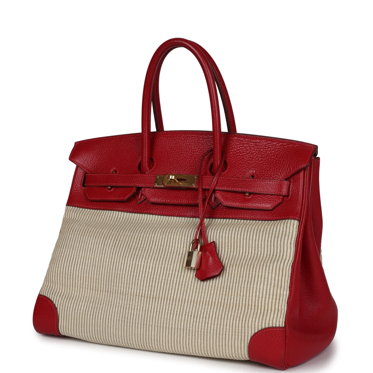 Replicate Vintage Hermes Birkin 35 Rouge Vif Buffalo and Crinoline Gold Hardware(1:1 replica)