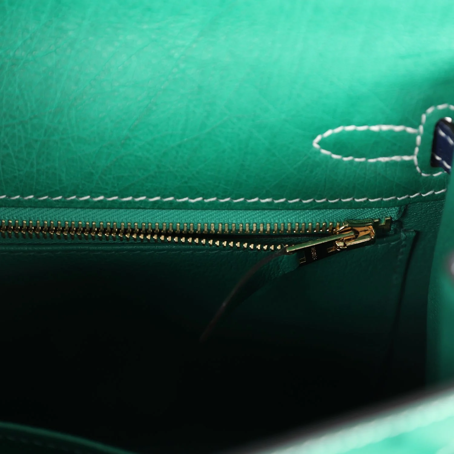Replicate Hermes Special Order (HSS) Kelly Sellier 25 Vert Vertigo and Bleu Iris Ostrich Brushed Gold Hardware(1:1 replica)