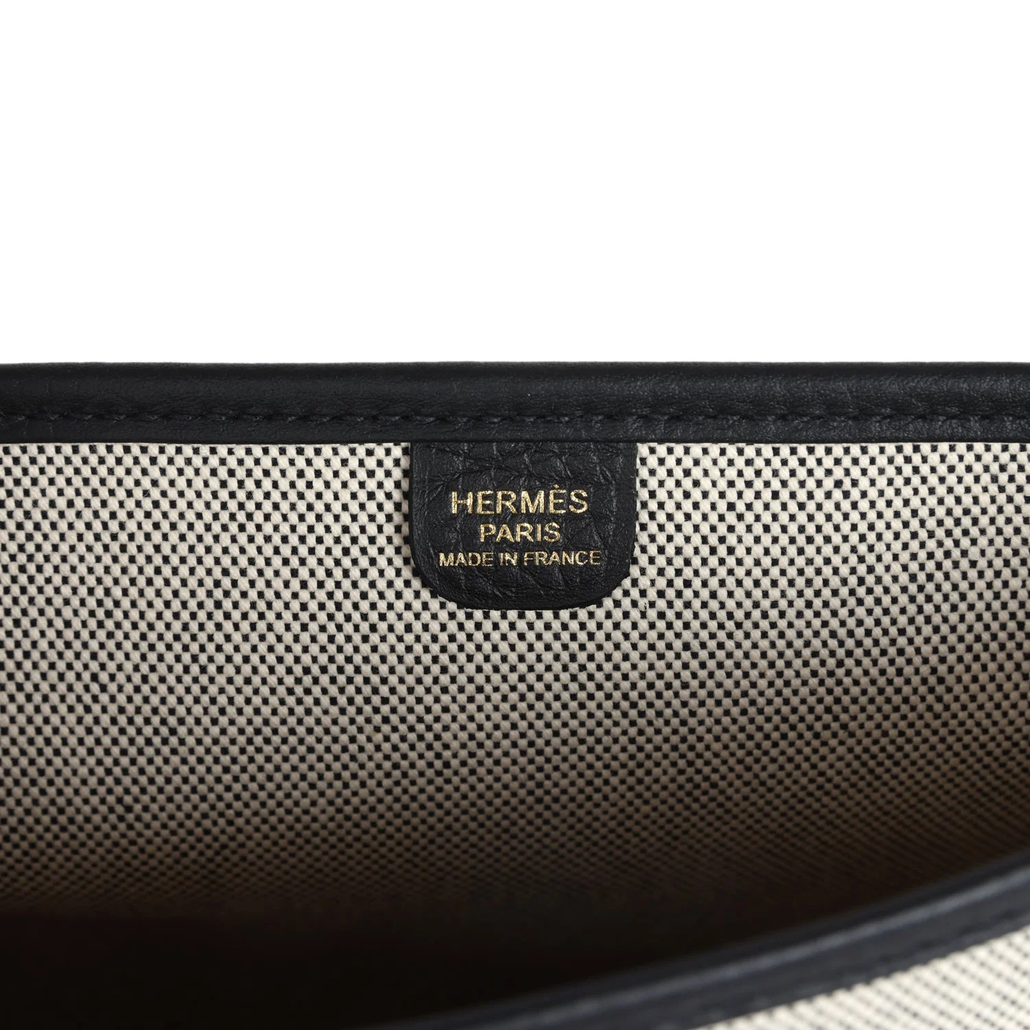 Replicate Hermes Evelyne III PM Black Clemence and Ecru Toile Gold Hardware(1:1 replica)
