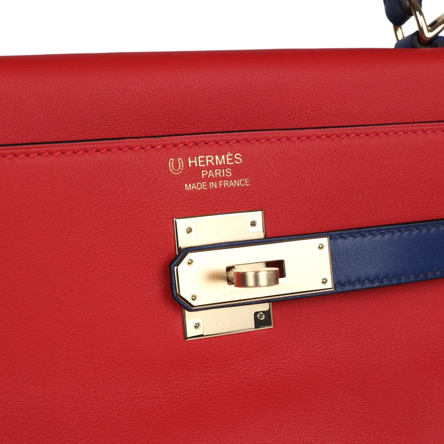 Replicate Hermes Special Order (HSS) Kelly Retourne 35 Vermillon and Bleu Saphir Swift Permabrass Hardware(1:1 replica)