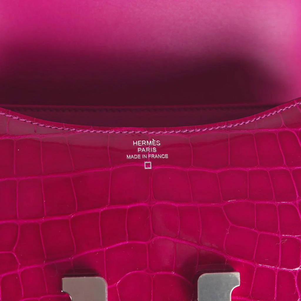 Replicate Hermes Constance 18 Rose Pourpre Shiny Alligator Palladium Hardware(1:1 replica)