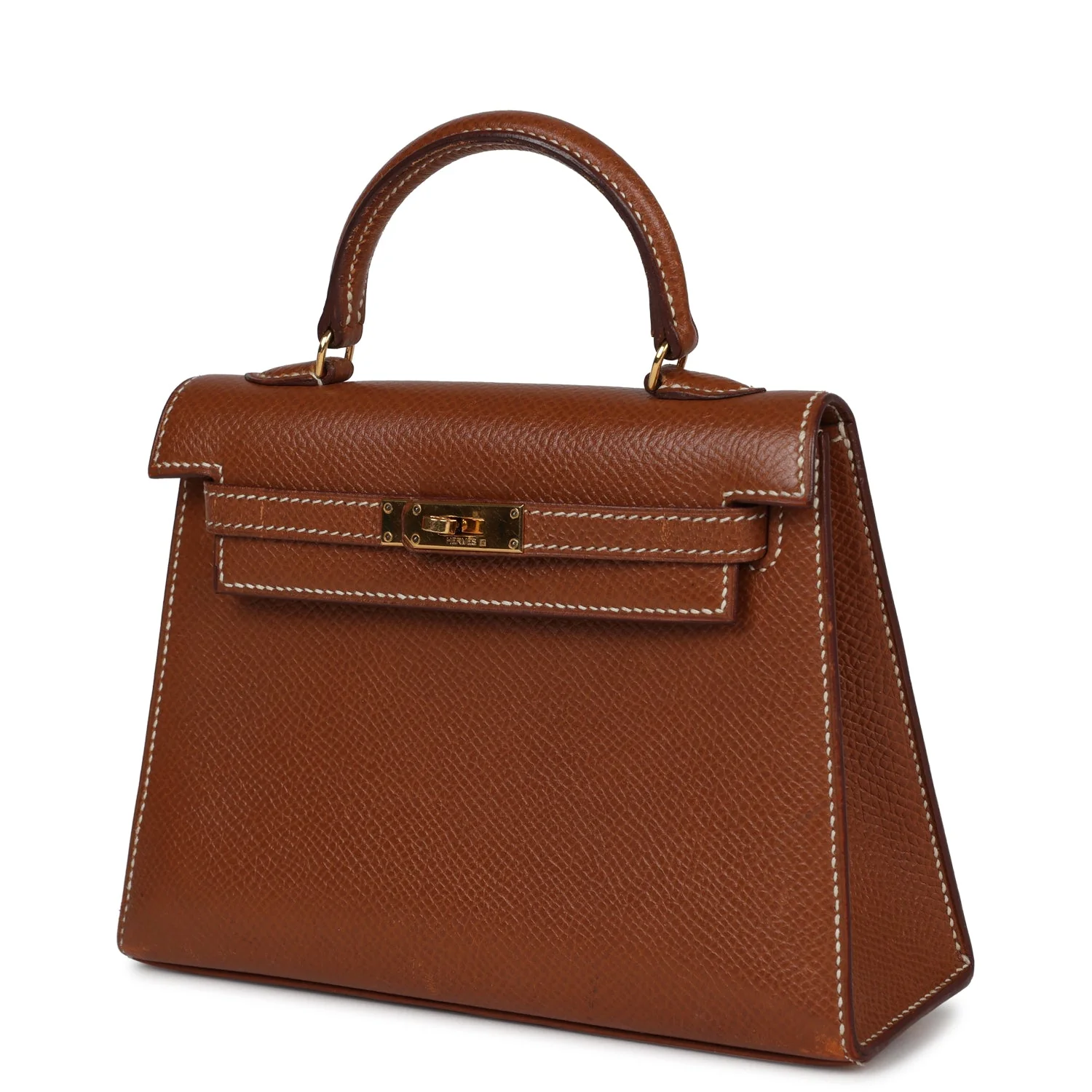 Replicate Vintage Hermes Micro Kelly Sellier 15 Gold Courchevel Gold Hardware(1:1 replica)