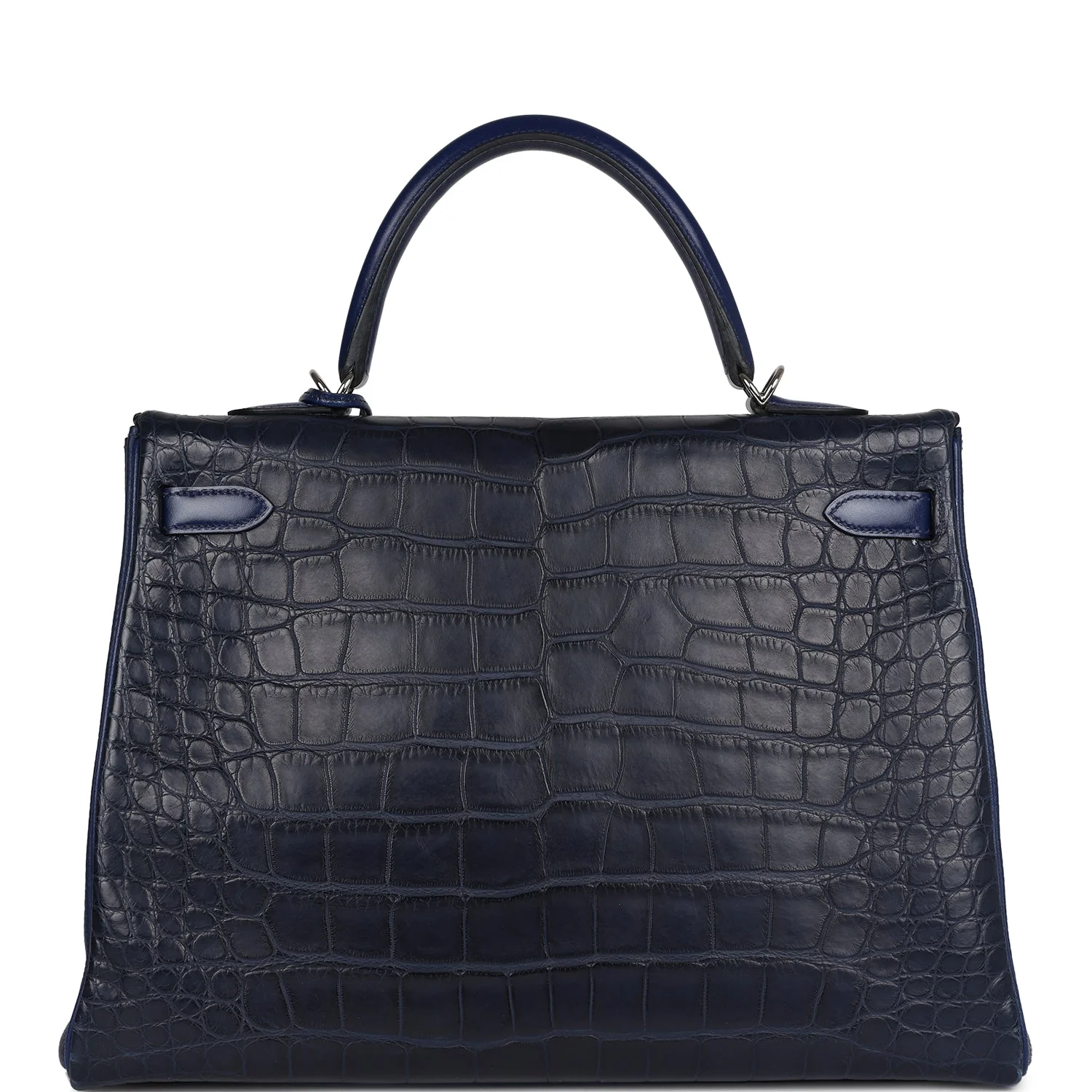 Replicate Hermes Kelly Retourne 35 Bleu Indigo Matte Alligator and Bleu Saphir Swift and Clemence Palladium Hardware(1:1 replica)