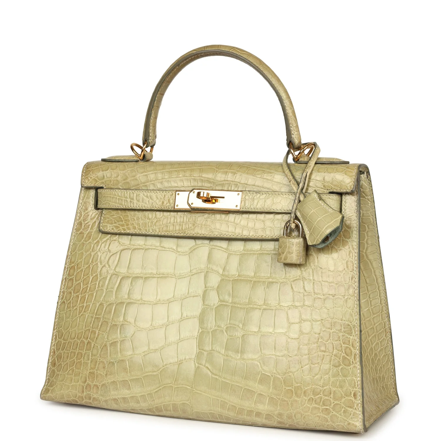 Replicate Vintage Hermes Kelly 28 Vert Celadon Natura Shiny Alligator Gold Hardware(1:1 replica)