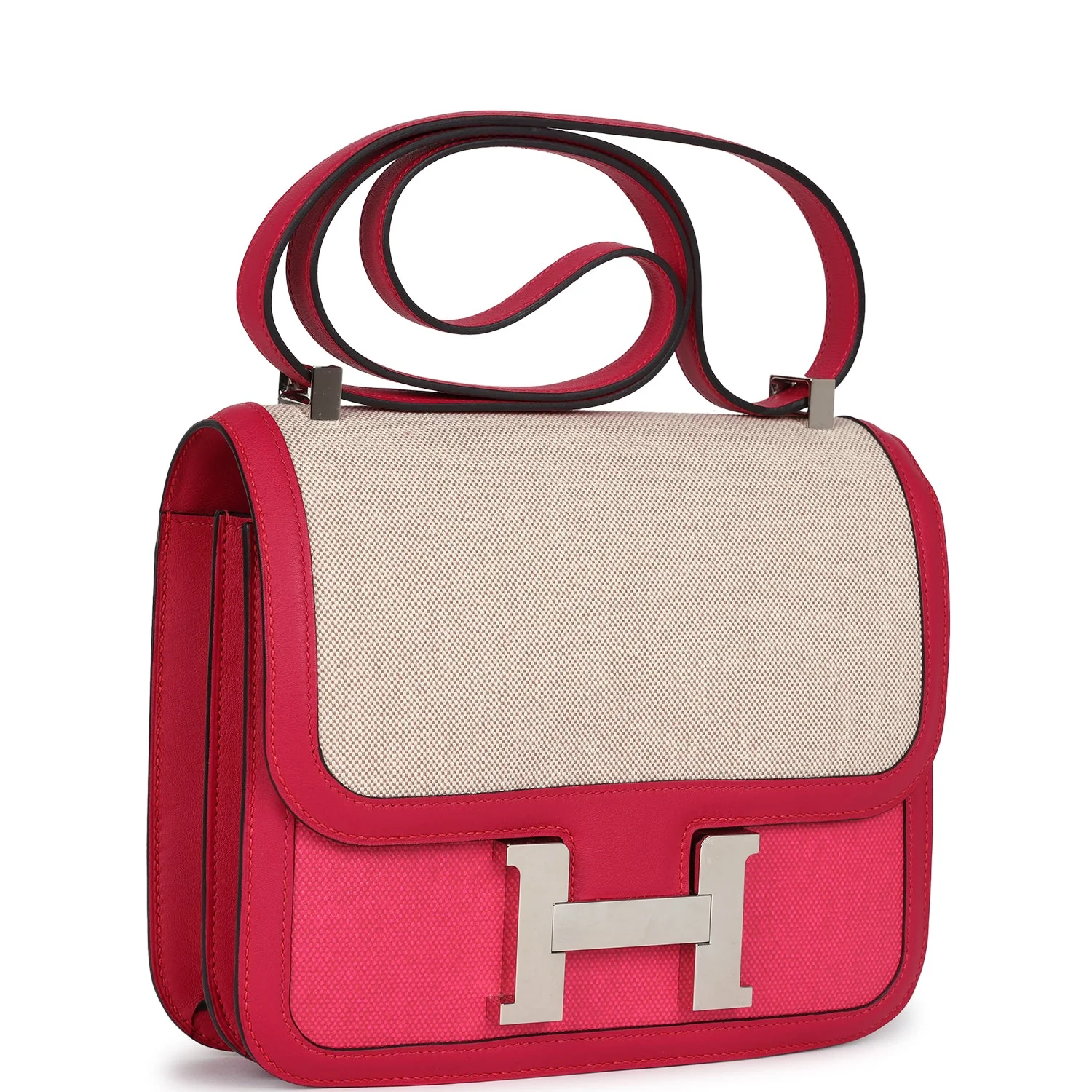 Replicate Hermes Constance 24 Rose Shocking and Ecru Toile H Berline and Framboise Swift Palladium Hardware(1:1 replica)