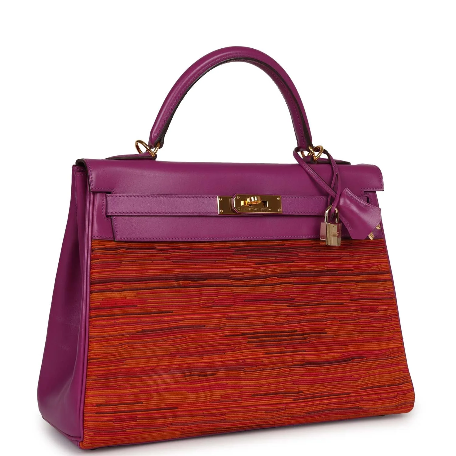 Replicate Vintage Hermes Kelly Retourne 32 Vibrato Cyclamen Box Gold Hardware(1:1 replica)