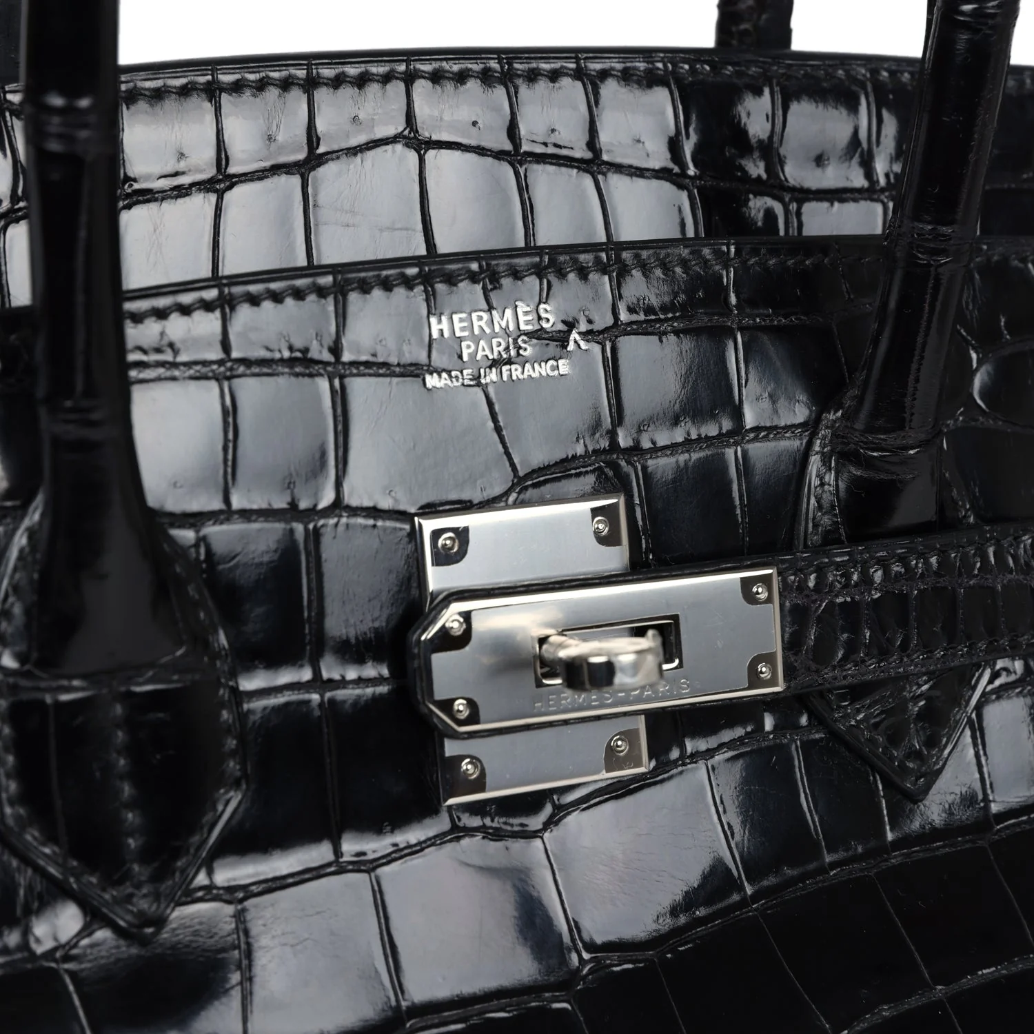 Replicate Vintage Hermes Birkin 35 Black Shiny Porosus Crocodile Palladium Hardware(1:1 replica)