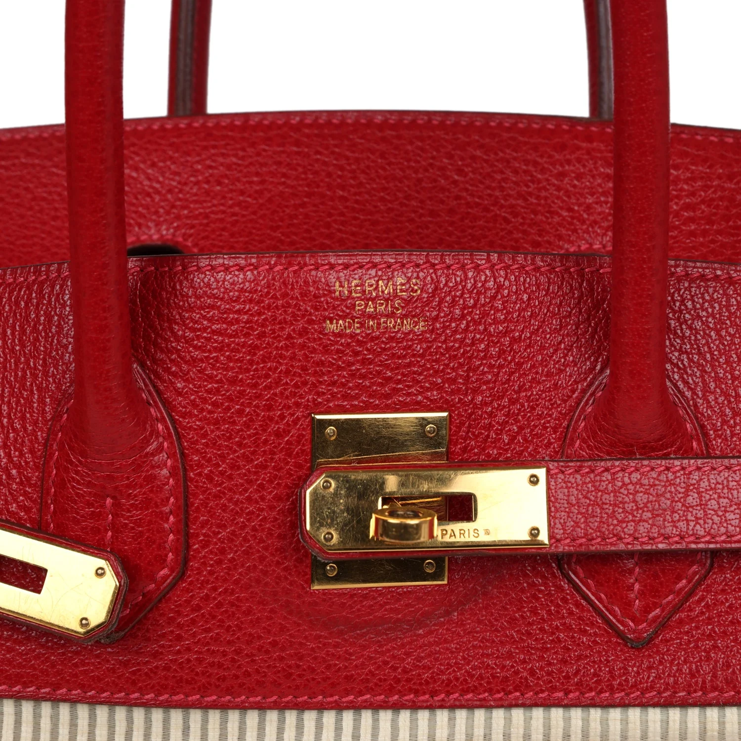 Replicate Vintage Hermes Birkin 35 Rouge Vif Buffalo and Crinoline Gold Hardware(1:1 replica)