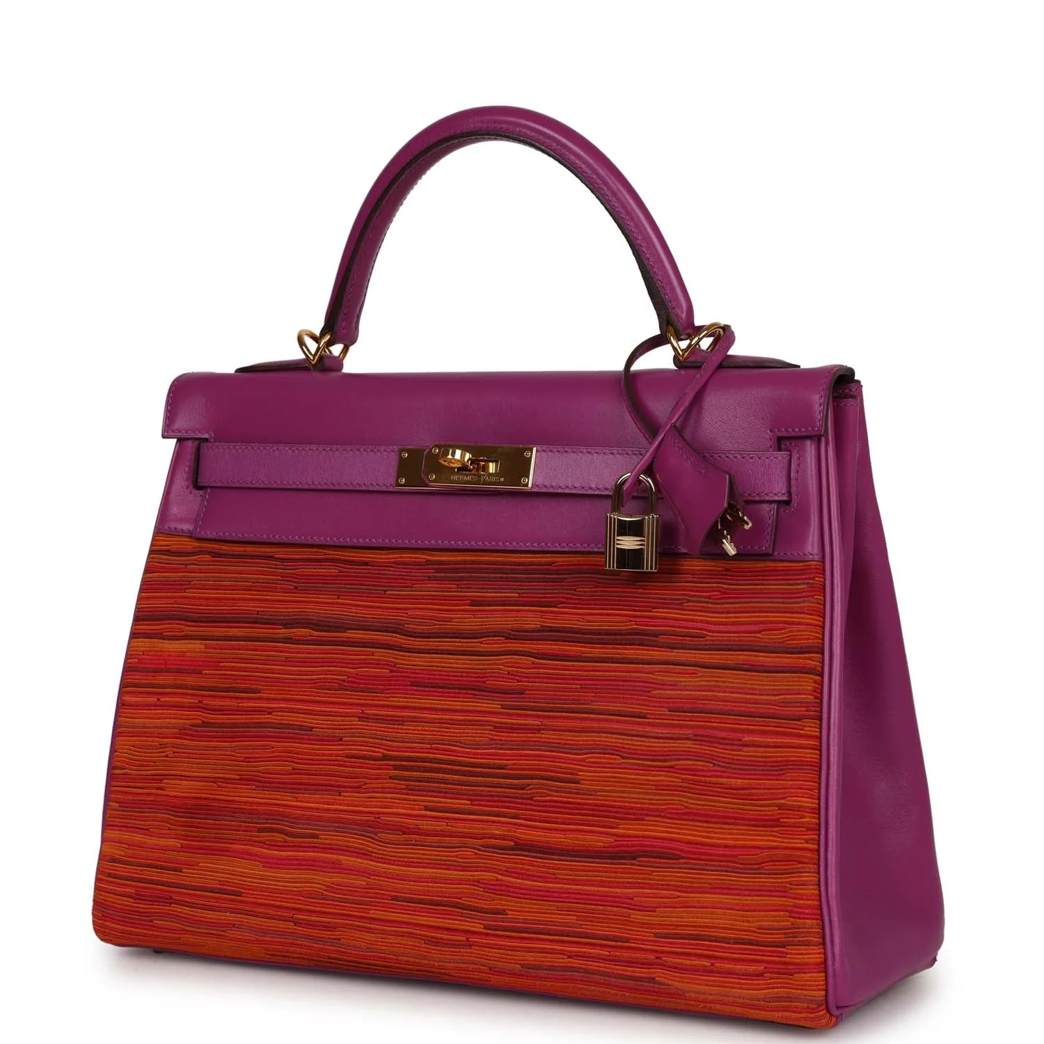 Replicate Vintage Hermes Kelly Retourne 32 Vibrato Cyclamen Box Gold Hardware(1:1 replica)