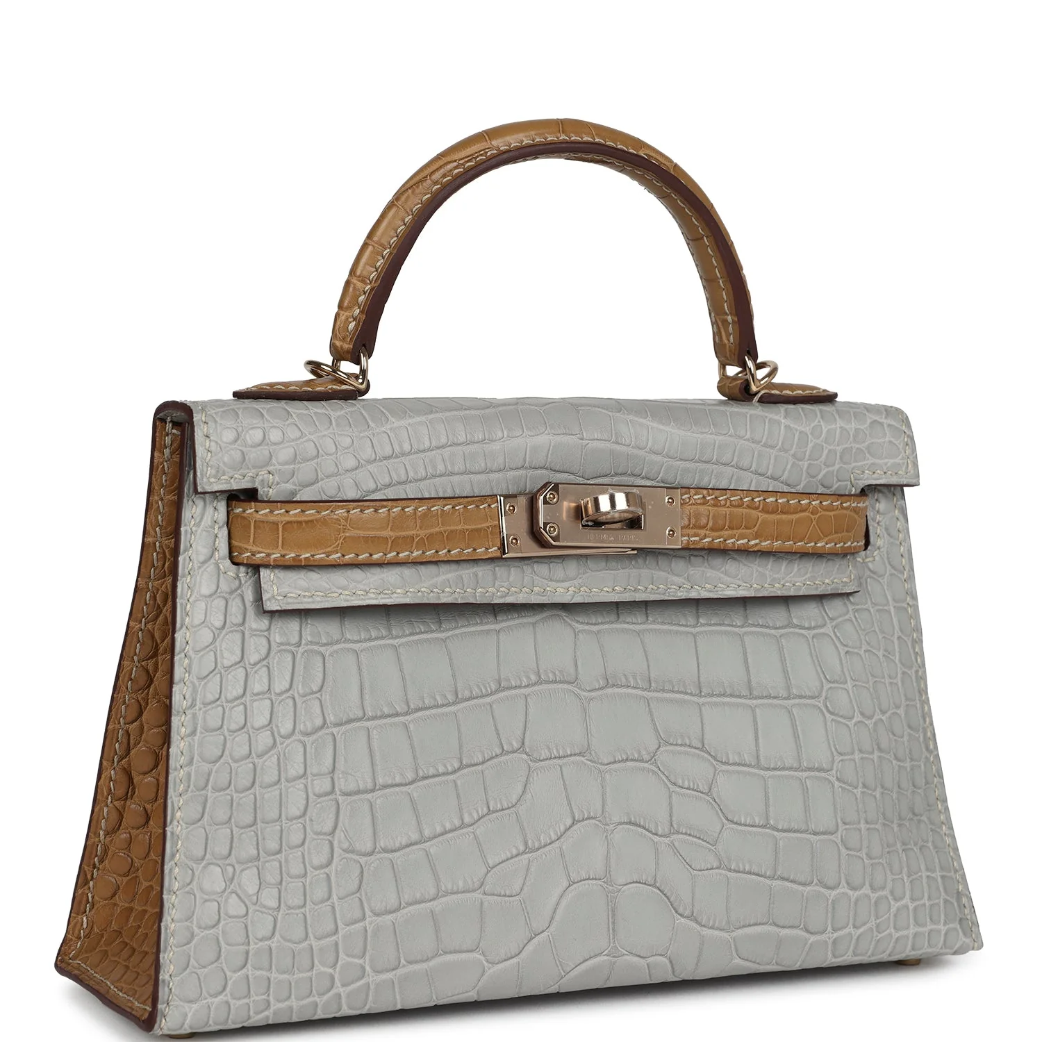 Replicate Hermes Special Order (HSS) Kelly Sellier 20 Gris Perle and Kraft Matte Alligator Permabrass Hardware(1:1 replica)