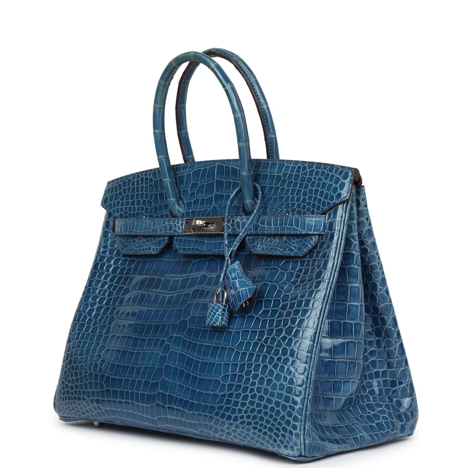 Replicate Hermes Birkin 35 Bleu Mykonos Shiny Porosus Crocodile Palladium Hardware(1:1 replica)